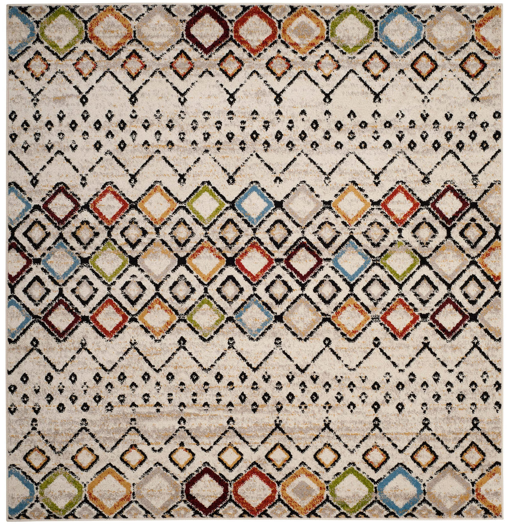 Safavieh Amsterdam Collection Area Rug - 8' Square, Ivory & Multi, Moroccan Boho Design, Non-Shedding & Easy Care, Ideal For Hig