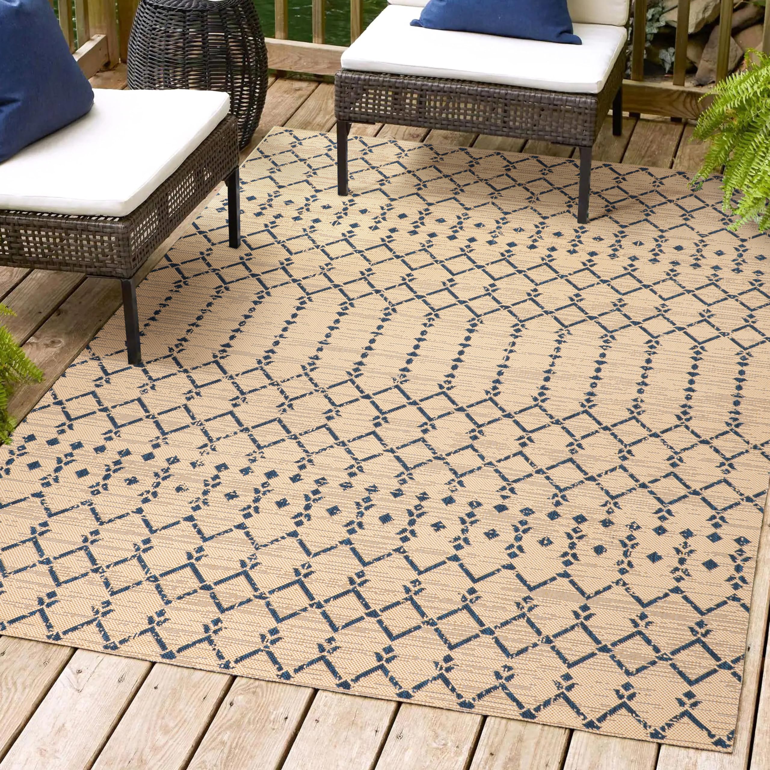 Jonathan Y Smb108H-3 Ourika Moroccan Geometric Textured Weave Indoor Outdoor Area-Rug, Coastal, Traditional, Transitional Easy-C