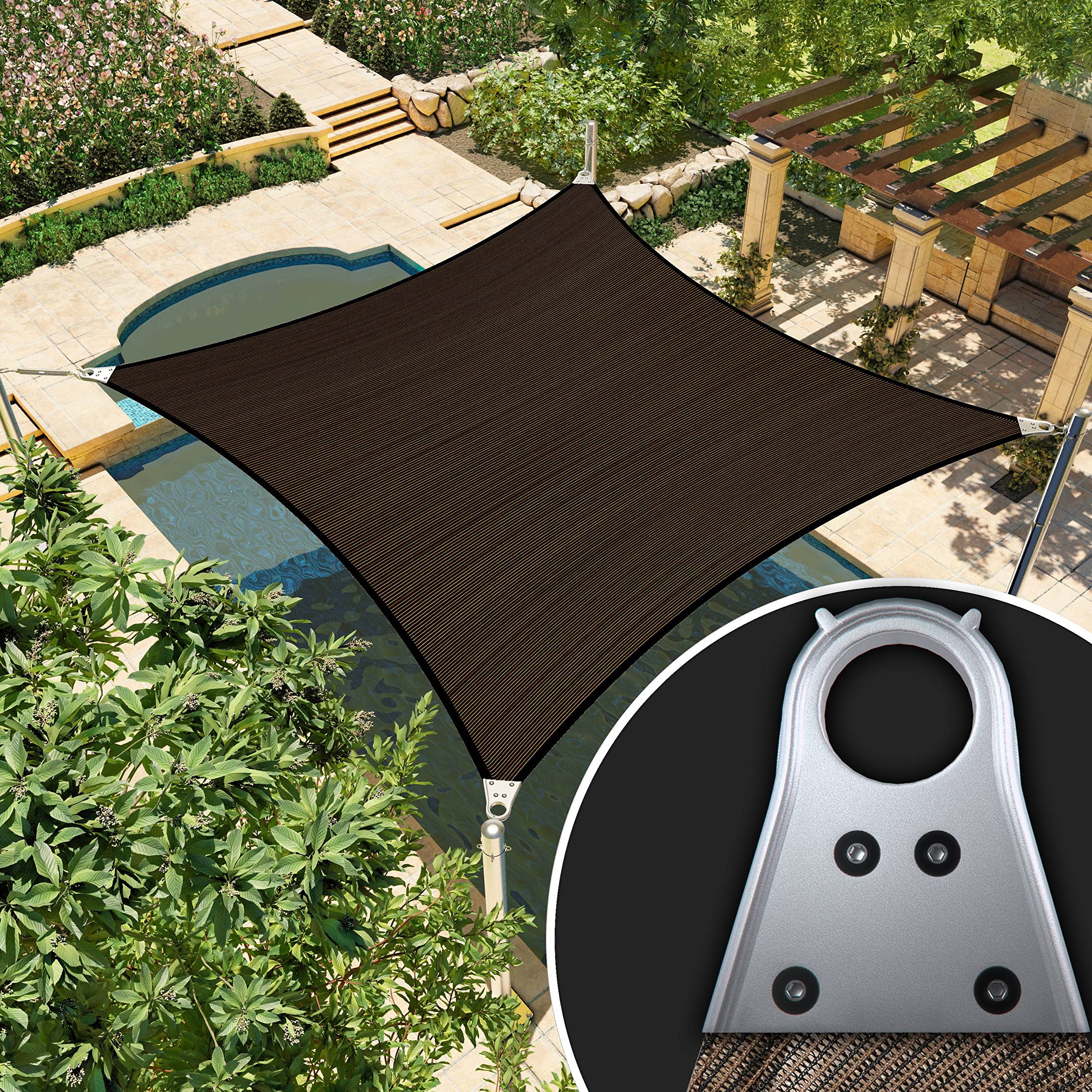 Amgo 24' X 28' Brown Rectangle/Square Super Ring Sun Shade Sail Order To Make Upf50+ Agsrr Canopy Awning Shades For Patio, 98% U