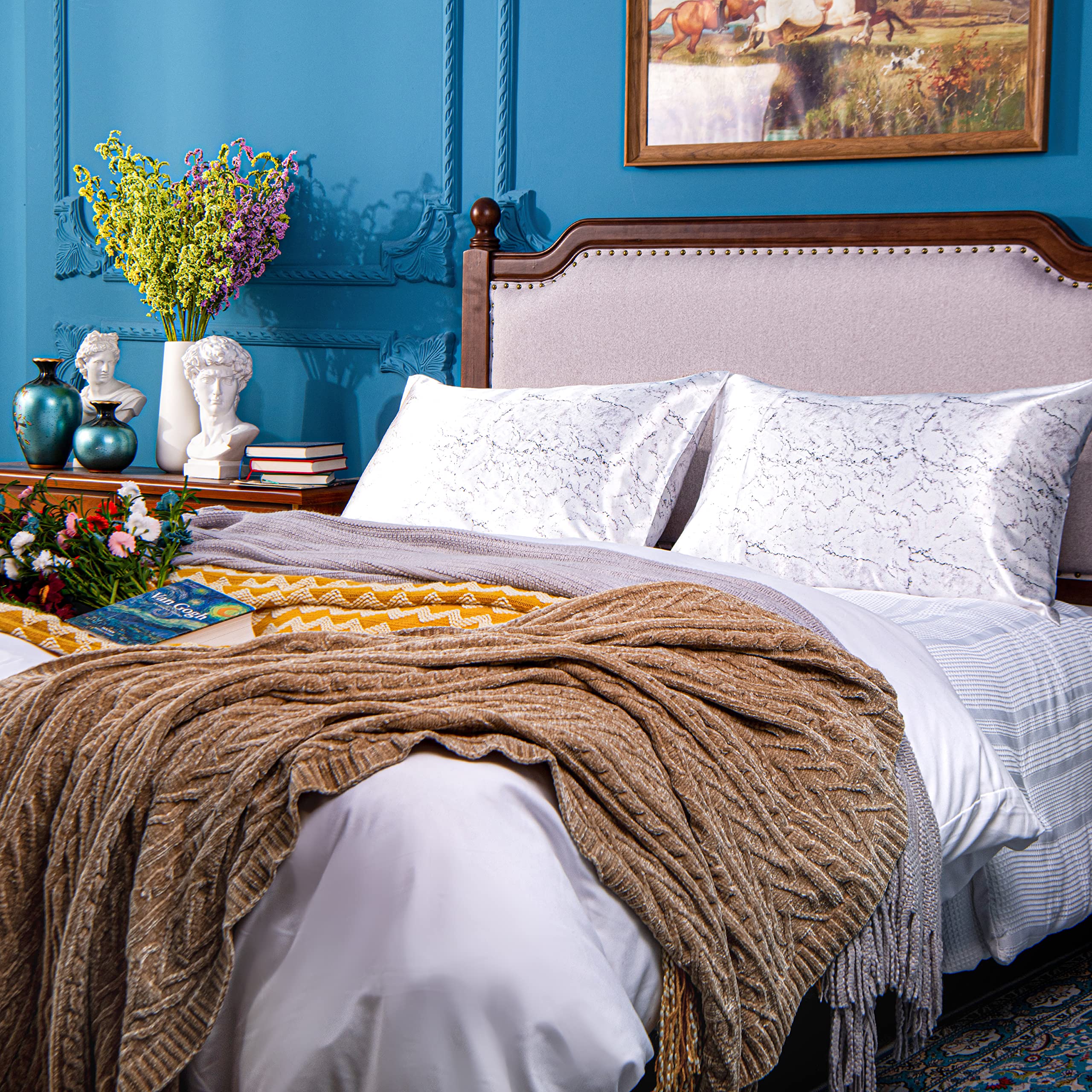 Ntbay 2 Pack Satin Queen Pillowcases For Hair And Skin, Luxurious And Silky Marbling Printed Pillow Cases With Envelope Closure, 20X30 Inches, White