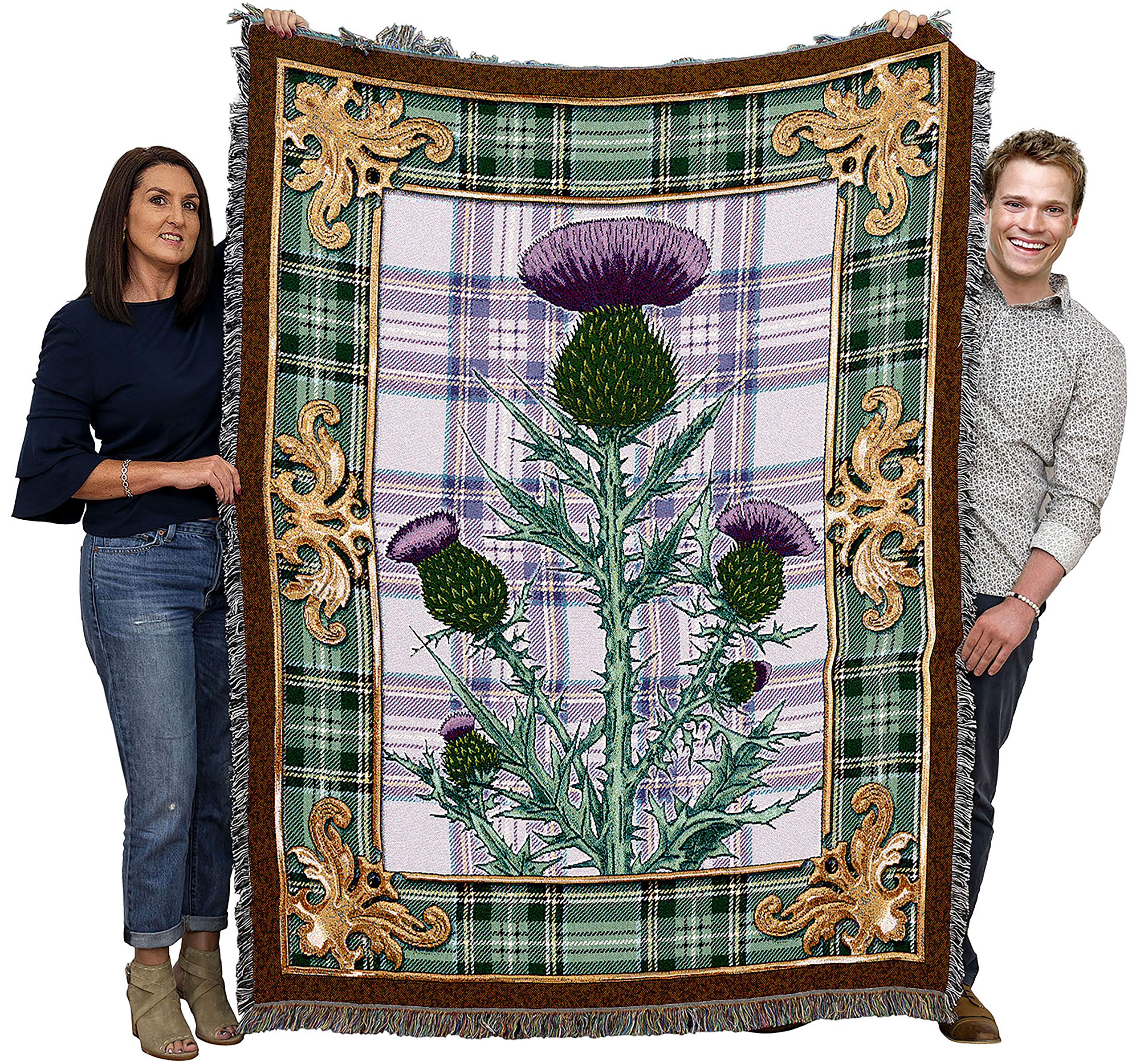 Pure Country Weavers Scotland - National Flower The Flowering Thistle Blanket - Gift Tapestry Throw - Woven From Cotton - Made I