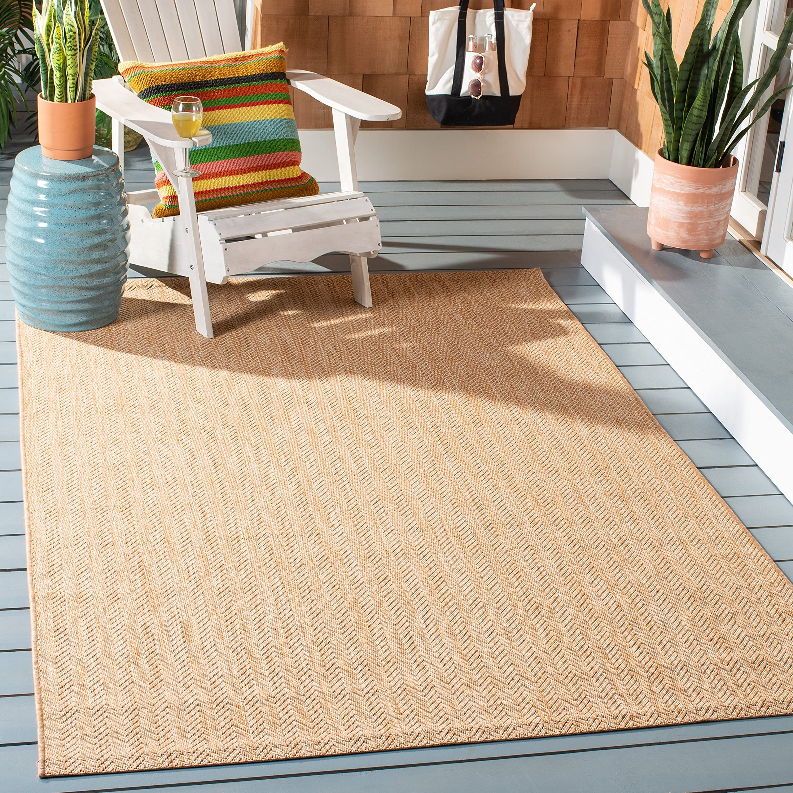 Safavieh Courtyard Collection Area Rug - 9' X 12', Aqua & Grey, Non-Shedding & Easy Care, Indoor/Outdoor & Washable-Ideal For Pa
