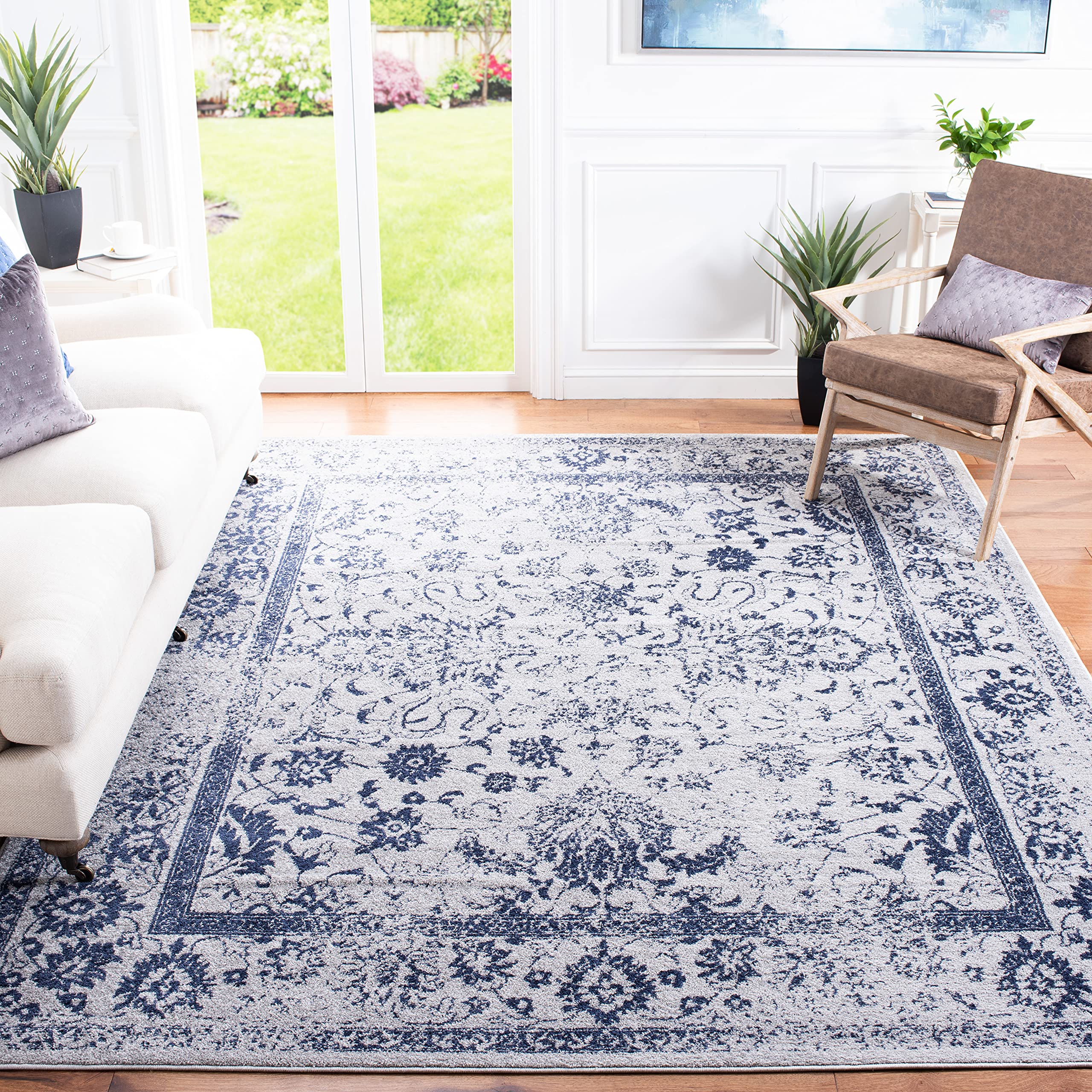 SAFAVIEH Adirondack Collection 8 Square Grey / Navy ADR109P Oriental Distressed Non-Shedding Living Room Bedroom Dining Home Of