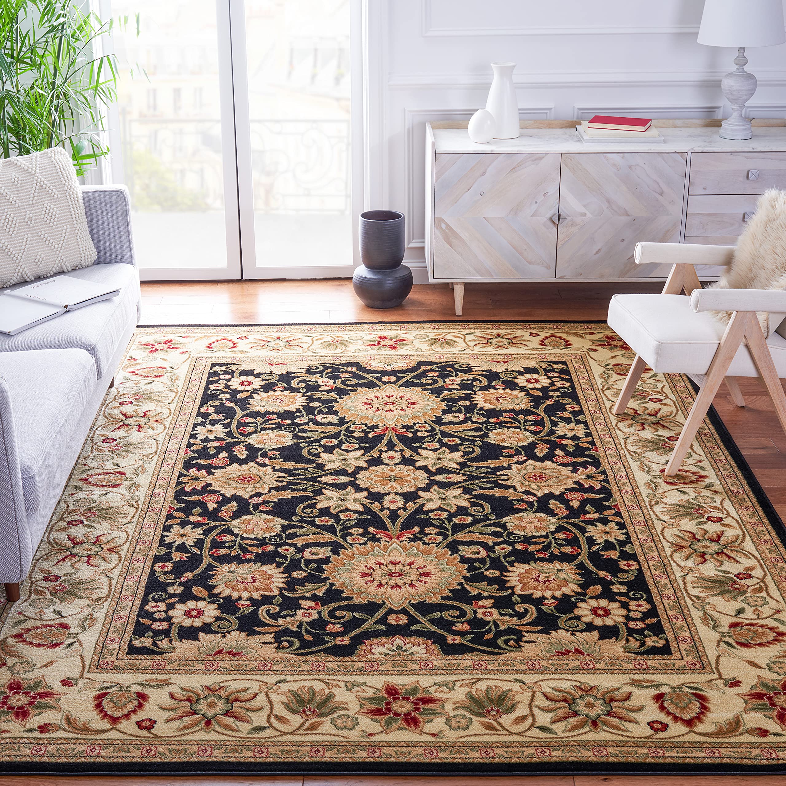 SAFAVIEH Lyndhurst Collection X-Large Area Rug - 11 x 15, Black & Ivory, Traditional Oriental Design, Non-Shedding & Easy Care
