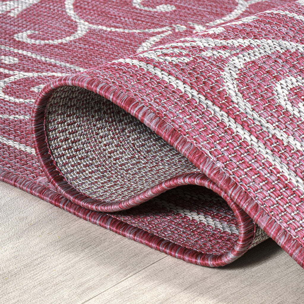 Jonathan Y Smb106J-9 Charleston Vintage Filigree Textured Weave Indoor Outdoor Area-Rug, Classic Traditional Easy-Cleaning,Bedroom,Kitchen,Backyard,Patio,Non Shedding, 9 X 12, Fuchsia/Light Gray