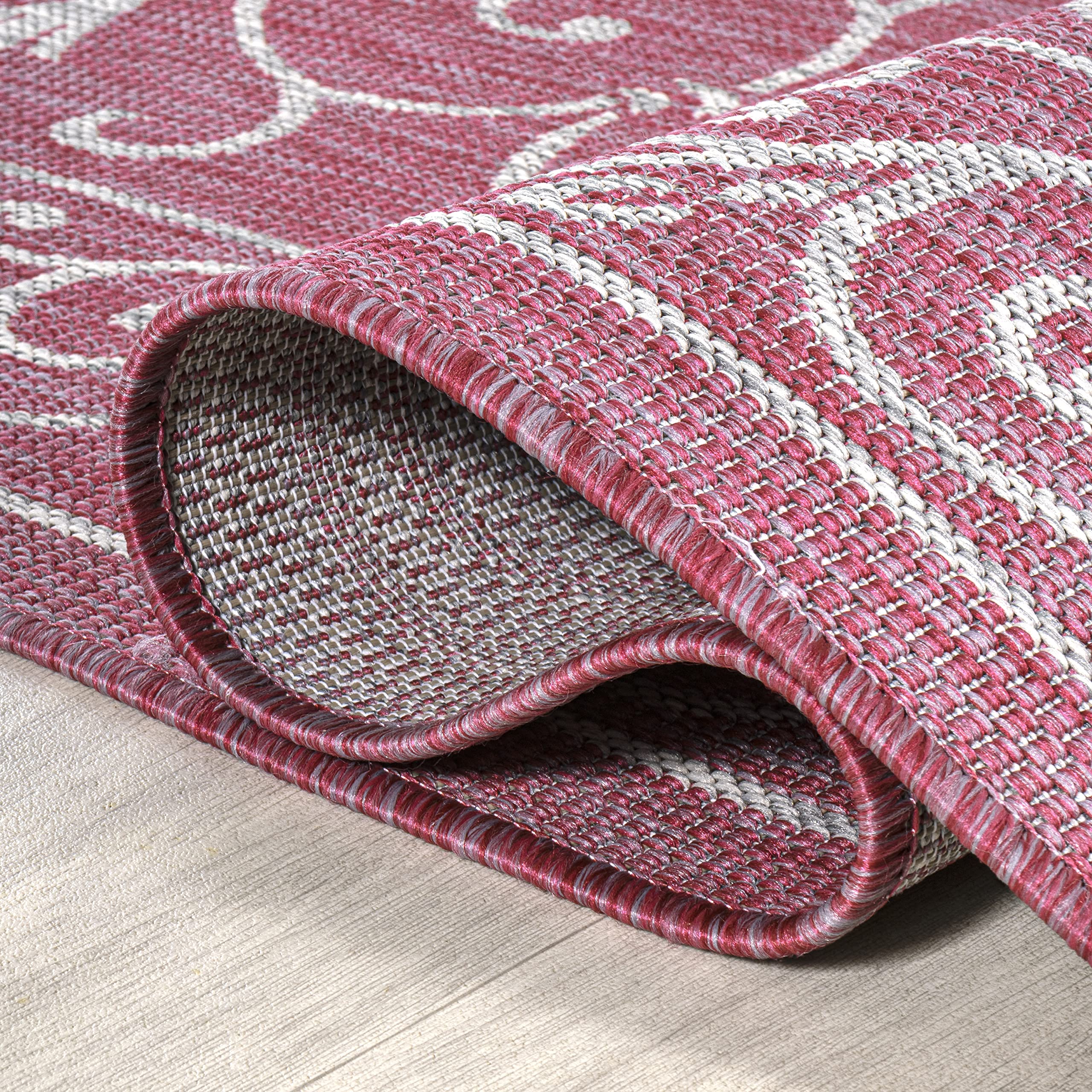 Jonathan Y Smb106J-9 Charleston Vintage Filigree Textured Weave Indoor Outdoor Area-Rug, Classic Traditional Easy-Cleaning,Bedroom,Kitchen,Backyard,Patio,Non Shedding, 9 X 12, Fuchsia/Light Gray