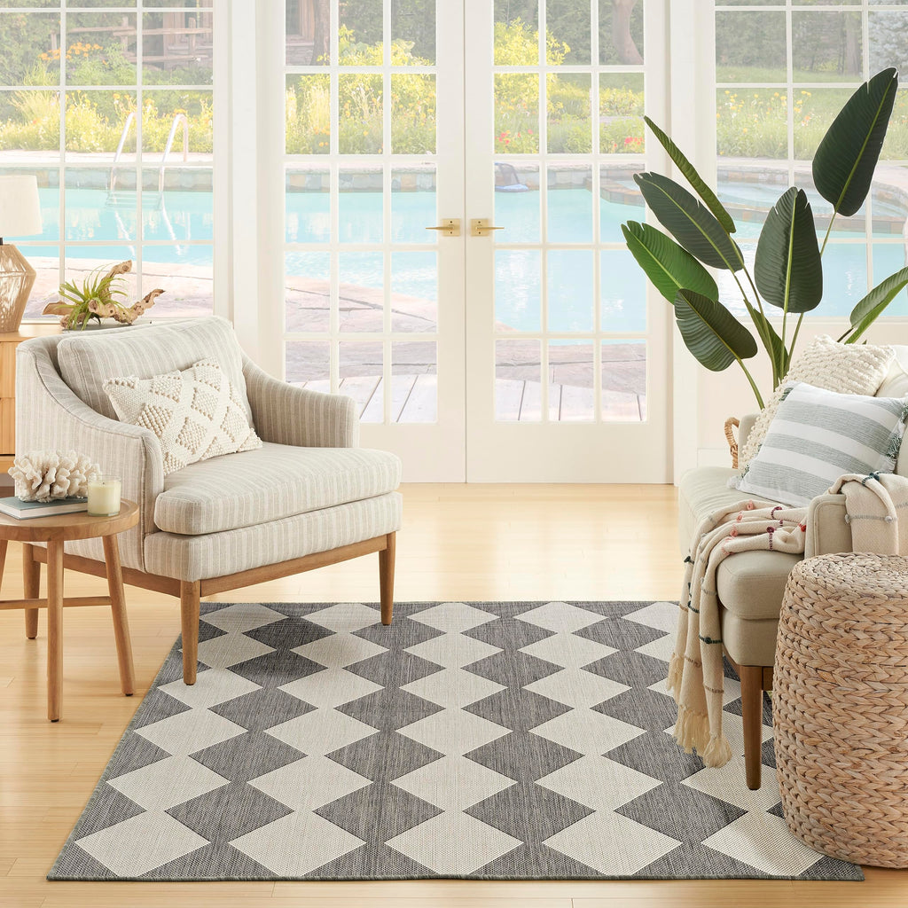 Nourison Positano Indoor/Outdoor Charcoal 4' X 6' Area Rug, Easy Cleaning, Non Shedding, Bed Room, Living Room, Dining Room, Backyard, Deck, Patio (4X6)