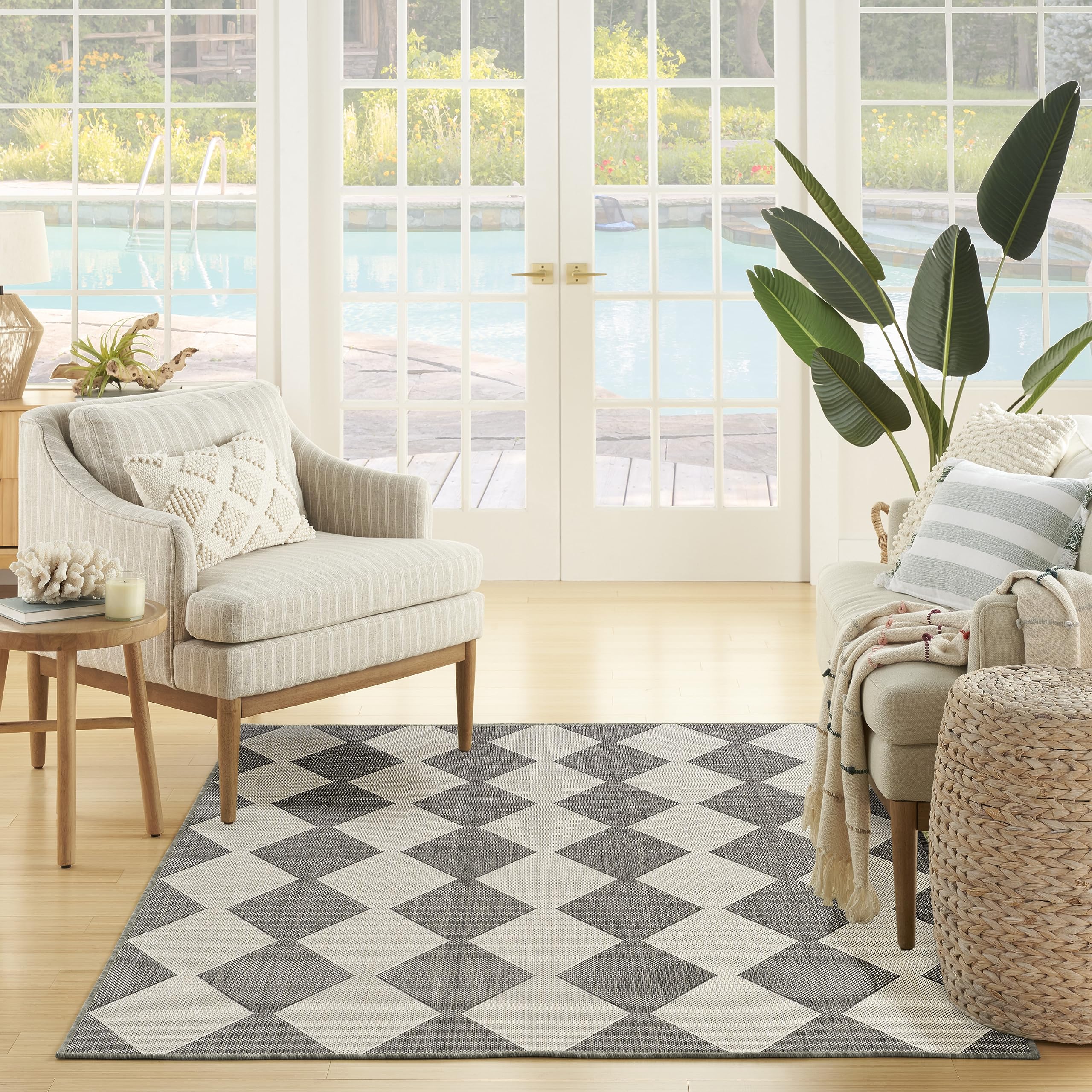 Nourison Positano Indoor/Outdoor Charcoal 4' X 6' Area Rug, Easy Cleaning, Non Shedding, Bed Room, Living Room, Dining Room, Backyard, Deck, Patio (4X6)