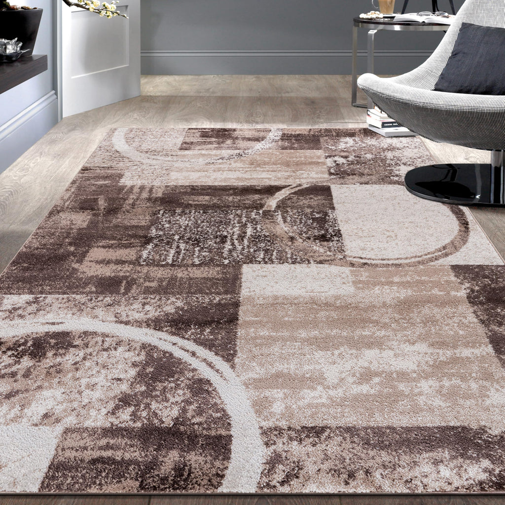 Rugshop Contemporary Abstract Circle Design Soft Area Rug 3'3'' x 5' Brown