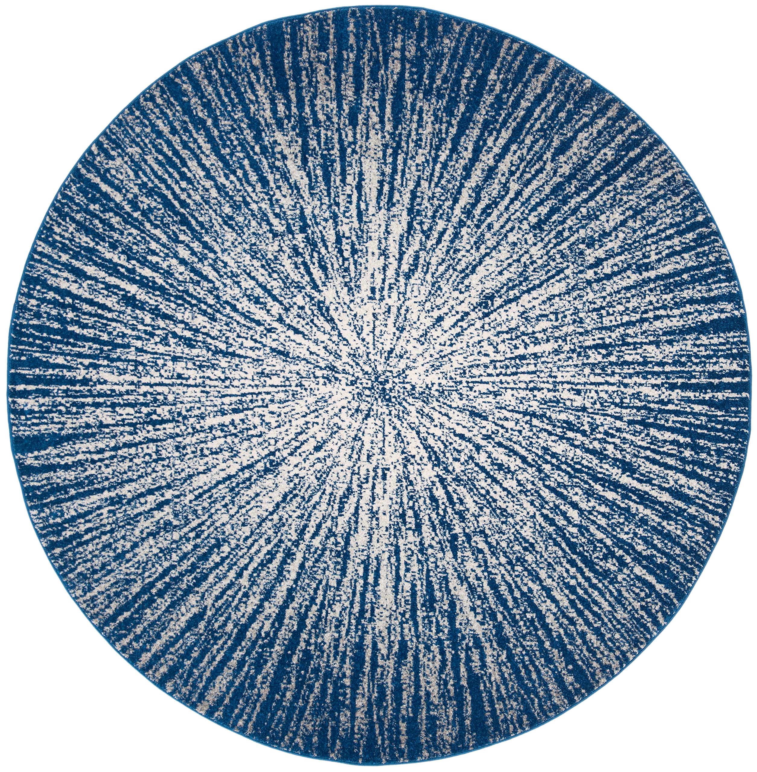 SAFAVIEH Evoke Collection 51 Round Navy/Ivory EVK228N Abstract Burst Non-Shedding Dining Room Entryway Foyer Living Room Bedroo