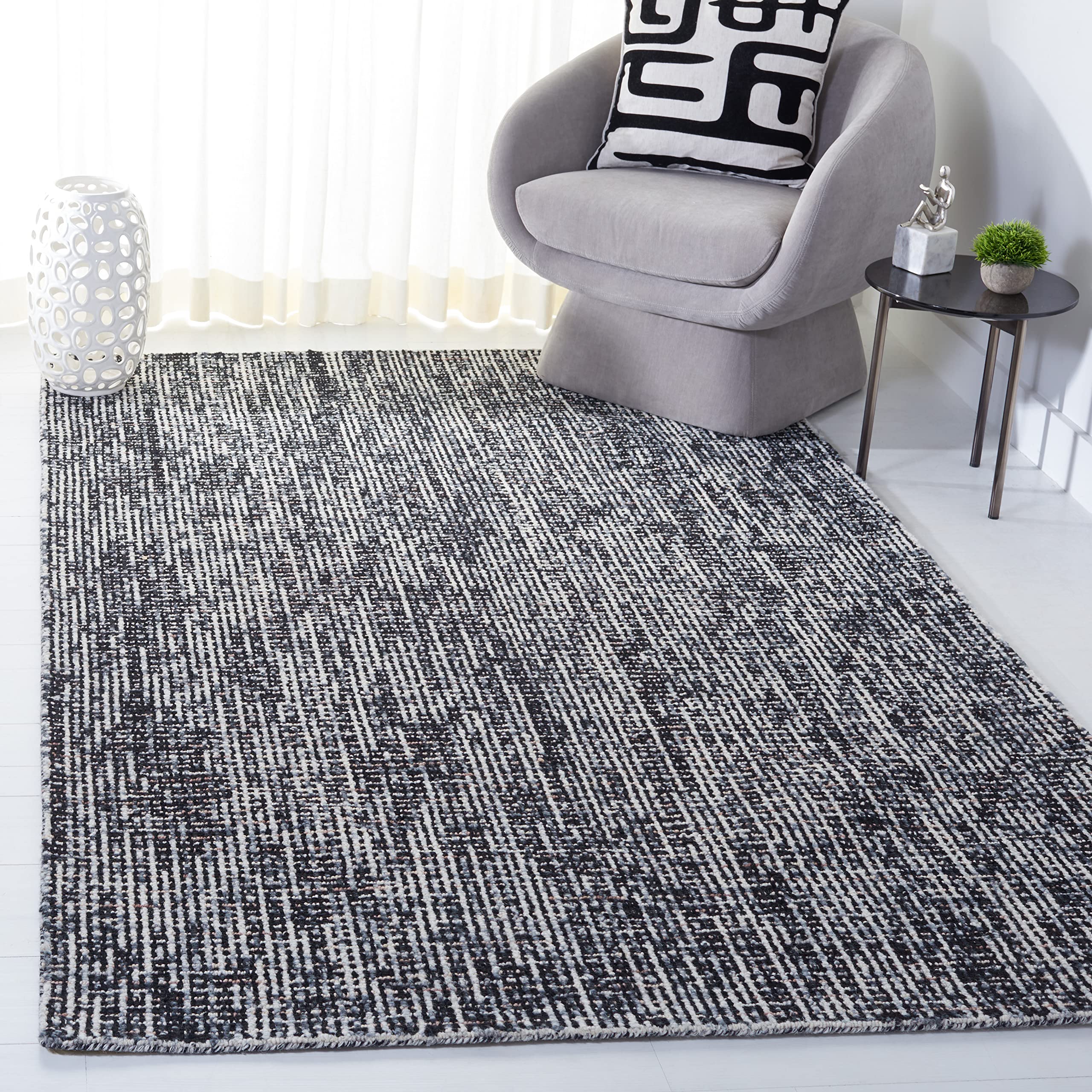 SAFAVIEH Abstract Collection Area Rug - 9' x 12', Black & Grey, Handmade Wool, Ideal for High Traffic Areas in Living Room, Bedr