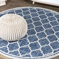JONATHAN Y SMB109D-8R Trebol Moroccan Trellis Textured Weave Navy/Gray 8 Round Indoor/Outdoor Area Rug, Pet Friendly, Non-Shedd