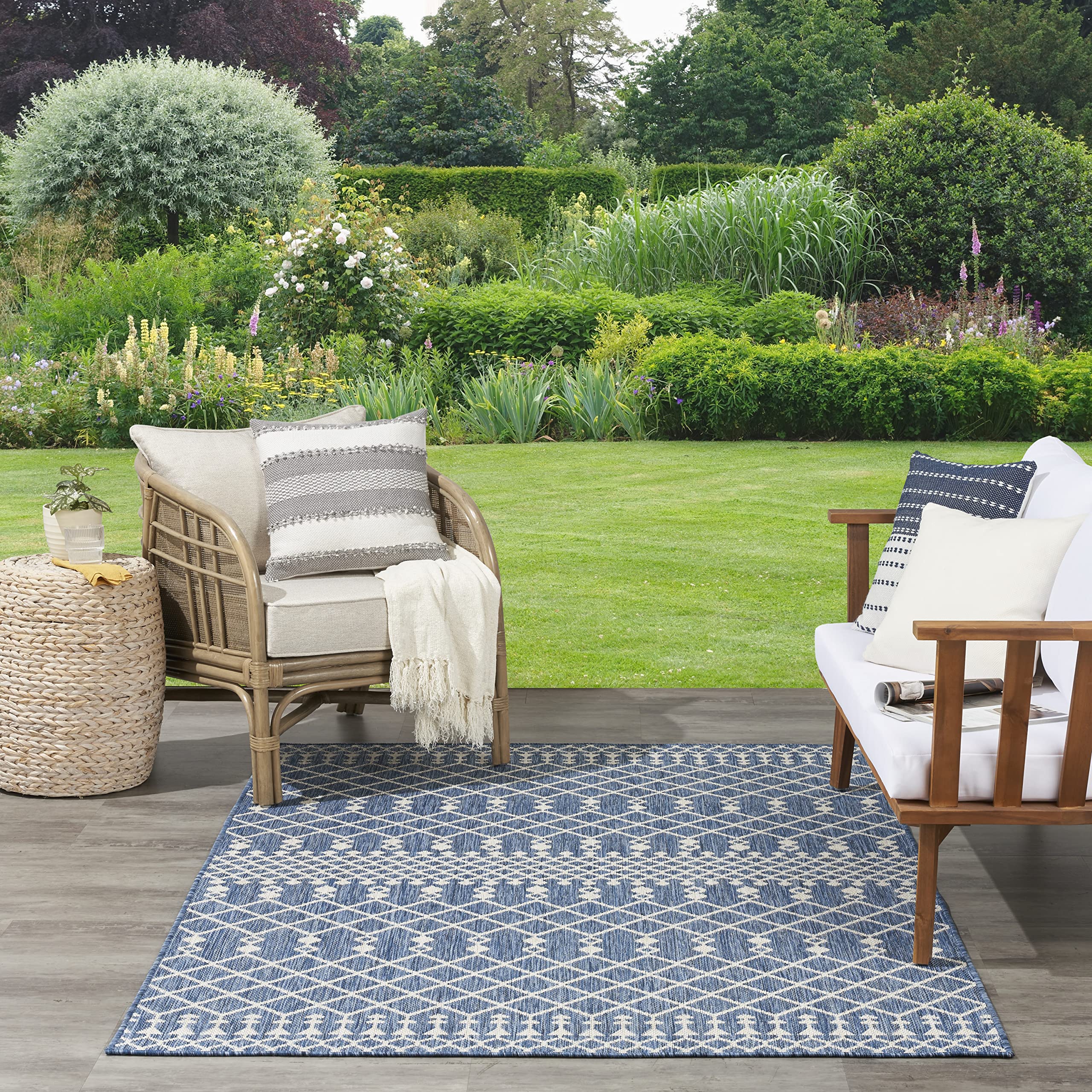 Nourison Positano Indoor/Outdoor Navy Blue 8' X 10' Area Rug, Easy Cleaning, Non Shedding, Bed Room, Living Room, Dining Room, Backyard, Deck, Patio (8X10)