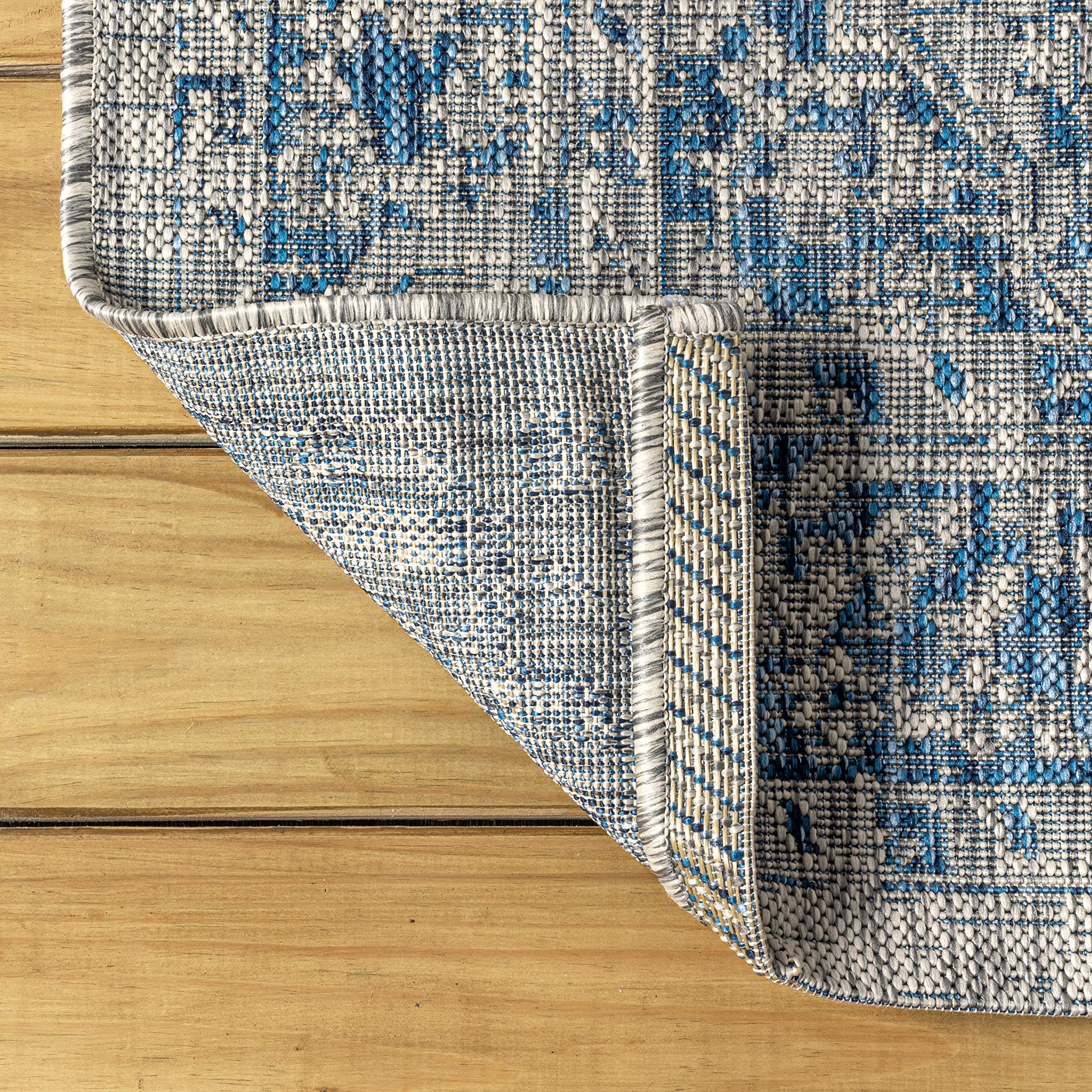 Jonathan Y Smb102B-5 Rozetta Boho Medallion Textured Weave Indoor Outdoor Area -Rug Coastal Bohemian Rustic Glam Easy -Cleaning Bedroom Kitchen Backyard Patio Non Shedding, 5 X 8, Gray/Navy