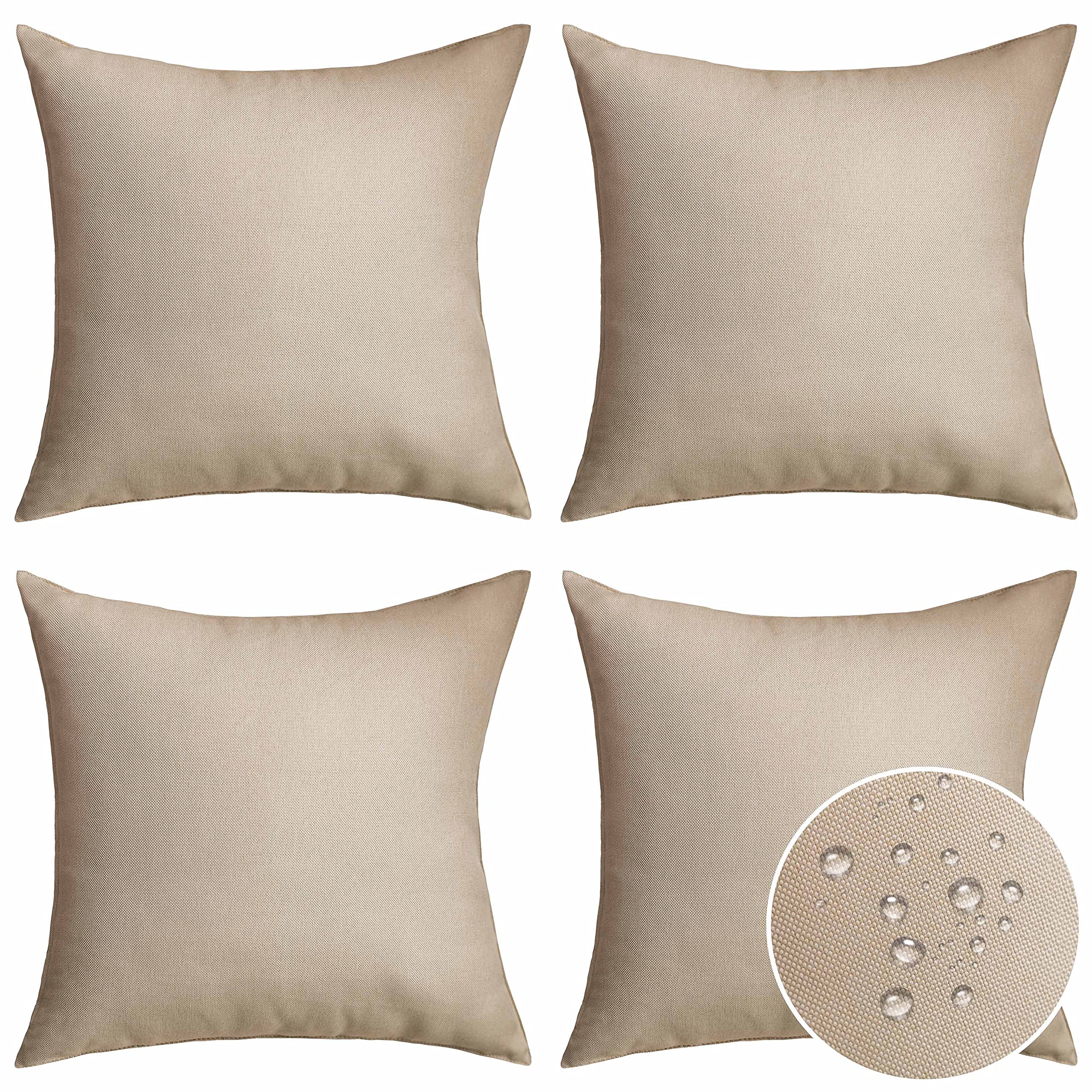 Home Brilliant Linen Pillow Covers Waterproof Outdoor Pillows For Patio Pillow Covers For Couch, 18 Inch, 45 Cm, 4 Pcs, Light Li