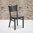 Flash Furniture Hercules Series Black Coffee Back Metal Restaurant Chair - Walnut Wood Seat