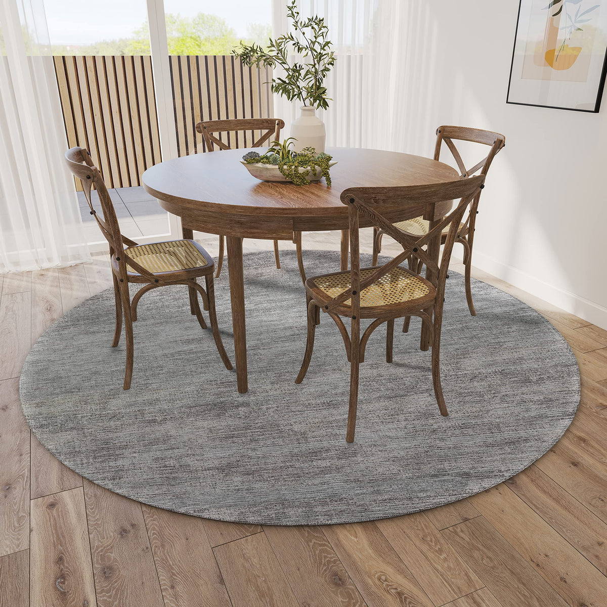 Addison Rugs Marston 8' X 8' Transitional Silver Indoor Outdoor Round Rug, Easy Clean, Machine Washable, Non Shedding, Bedroom, Living Room, Dining Room, Kitchen, Patio Rug
