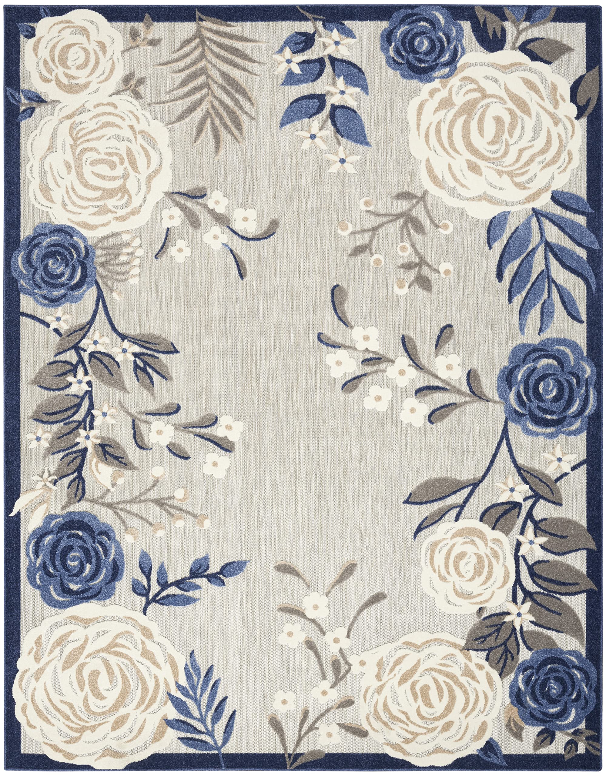 Nourison Aloha Indoor-Outdoor Modern Blue/Grey 9' X 12' Area Rug, Easy Cleaning, Non Shedding, Bed Room, Living Room, Dining Room, Kitchen (9X12)