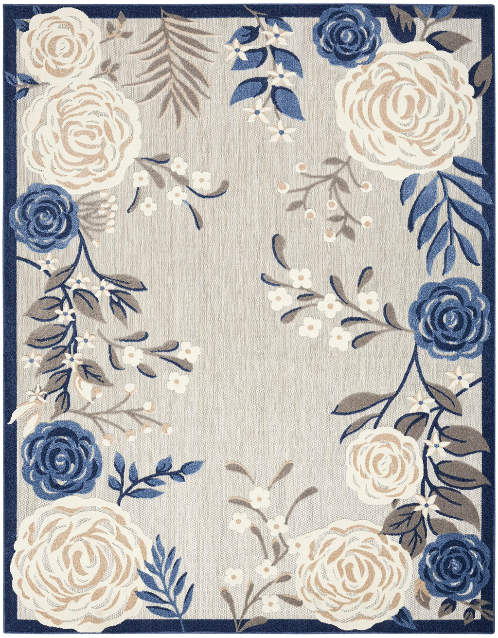 Nourison Aloha Indoor/Outdoor Modern Blue/Grey 6' X 9' Area Rug, Easy Cleaning, Non Shedding, Bed Room, Living Room, Dining Room, Kitchen (6X9)
