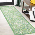 Jonathan Y Smb100F-28 Tela Bohemian Textured Weave Floral Indoor Outdoor Area-Rug, Coastal, Traditional, Transitional Easy-Cleaning,Bedroom,Kitchen,Backyard,Patio,Non Shedding, Cream/Green, 2 X 8