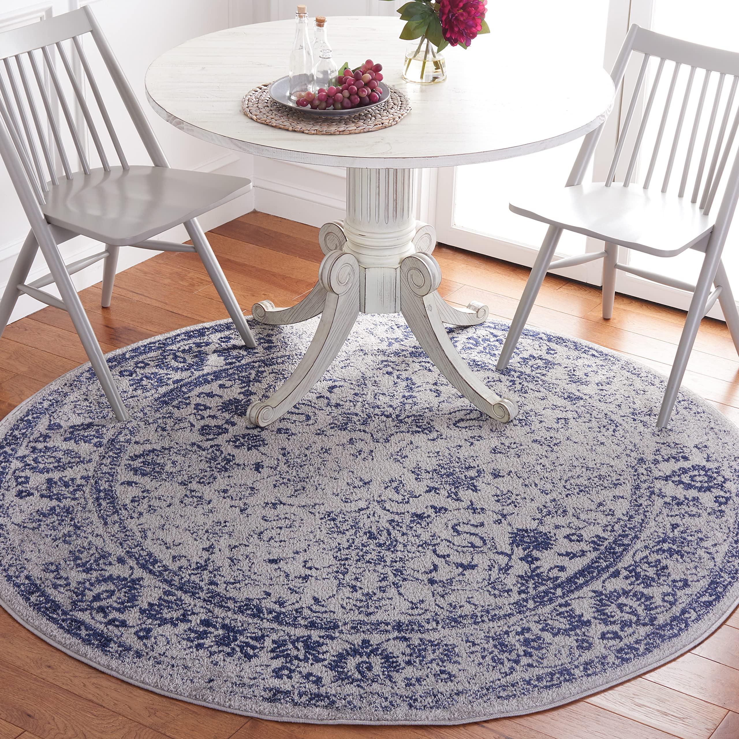 SAFAVIEH Adirondack Collection 8 Round Grey / Navy ADR109P Oriental Distressed Non-Shedding Living Room Bedroom Area Rug