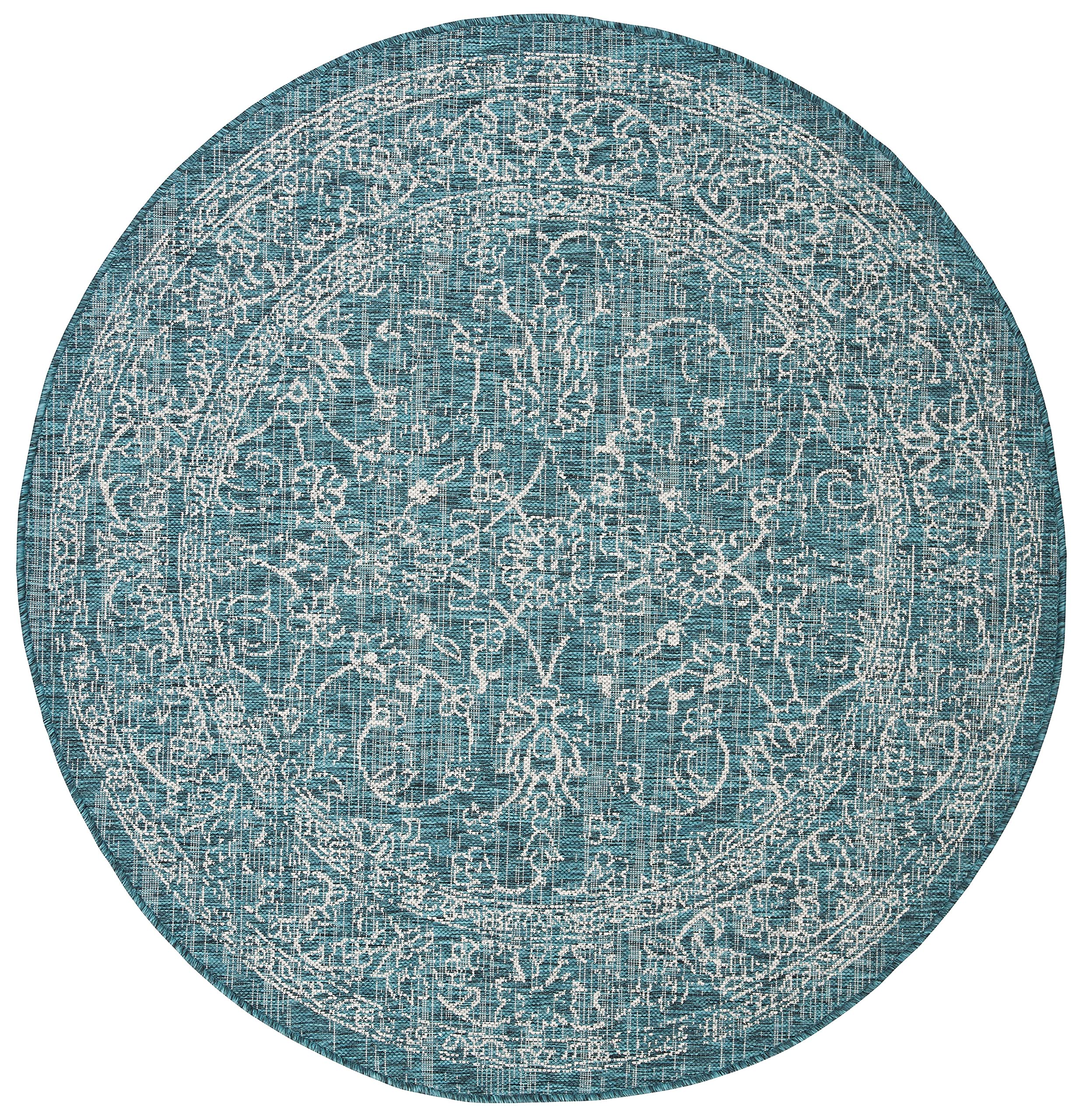 Safavieh Courtyard Collection 4' Round Turquoise Cy8680 Indoor/ Outdoor Patio Backyard Mudroom Area Rug