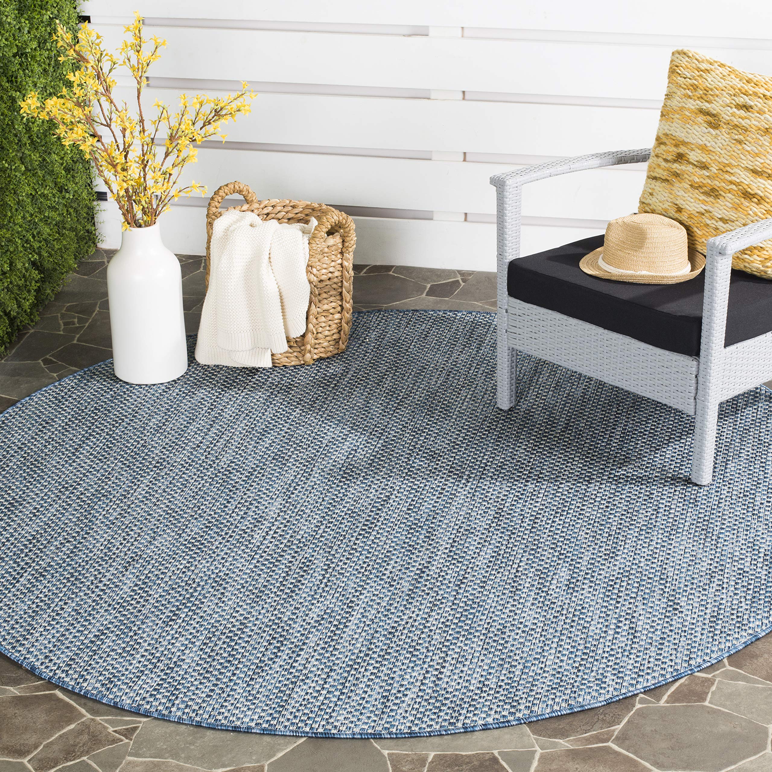 Safavieh Courtyard Collection 7'1' Round Navy/Grey Cy8521 Indoor/ Outside Waterproof Easy Cleansingpatio Backyard Mudroom Area Mat