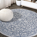 JONATHAN Y SMB106C-8R Charleston Vintage Filigree Textured Weave Gray/Navy 8 Round Indoor/Outdoor Area Rug, Pet Friendly, Non-S