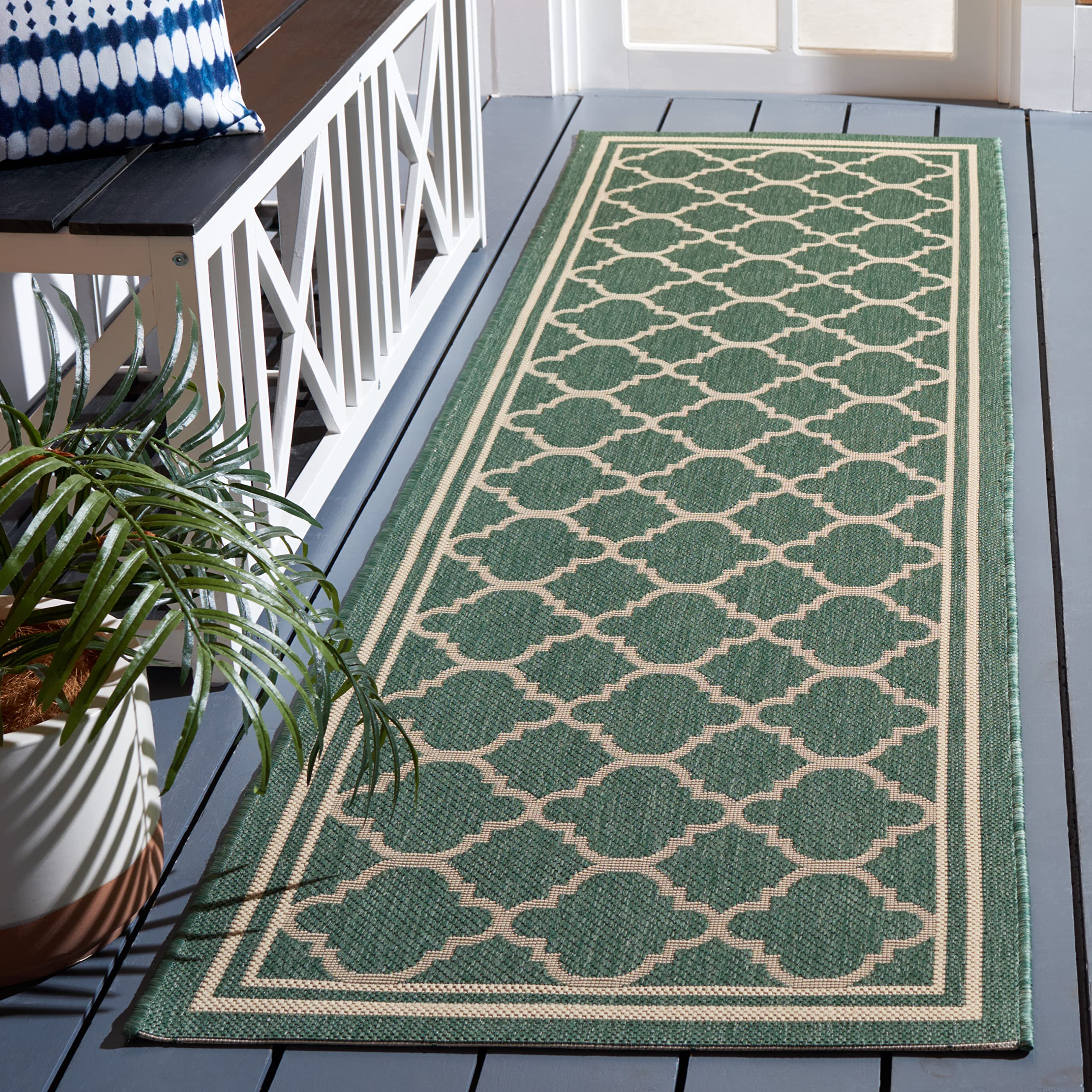 Safavieh Courtyard Collection Runner Rug - 2'3' X 10', Dark Green & Beige, Trellis Design, Non-Shedding & Easy Care, Indoor/Outdoor & Washable-Ideal For Patio, Backyard, Mudroom (Cy6918-322)