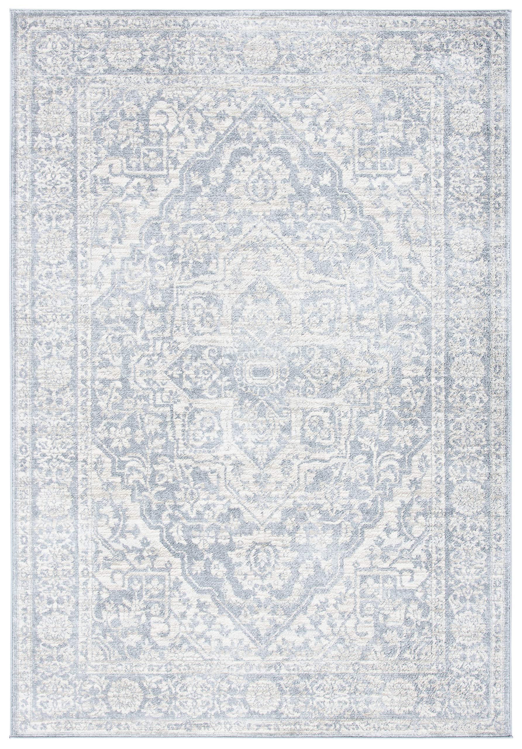 Safavieh Brentwood Collection 4' X 6' Light Grey/Ivory Bnt832F Medallion Distressed Non-Shedding Living Room Bedroom Accent Rug