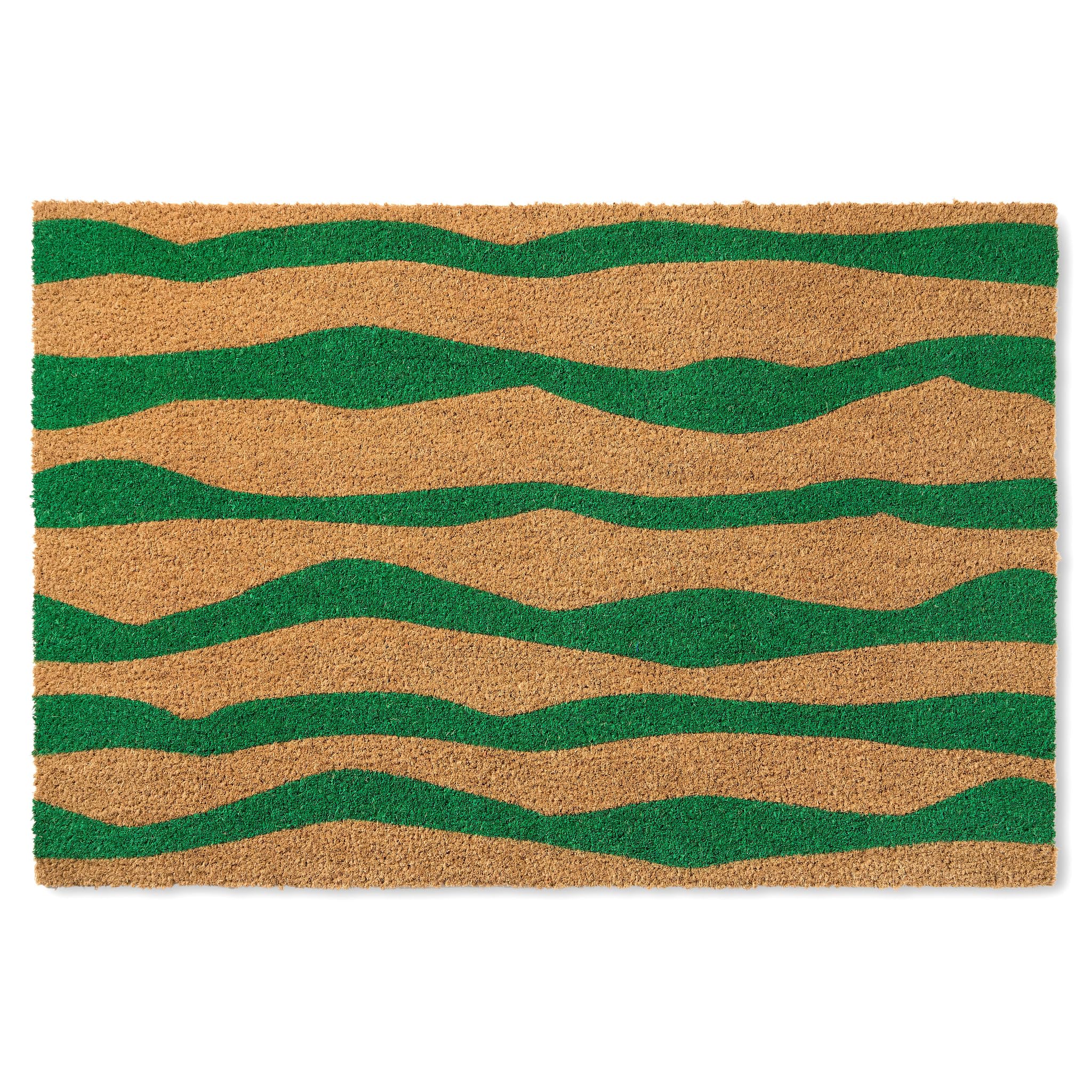 Town & Country Terra Ravine Abstract Mountain Door Mat, Natural Coir, Heavyweight, Non-Slip Entryway Mat, Green, 18'X30'
