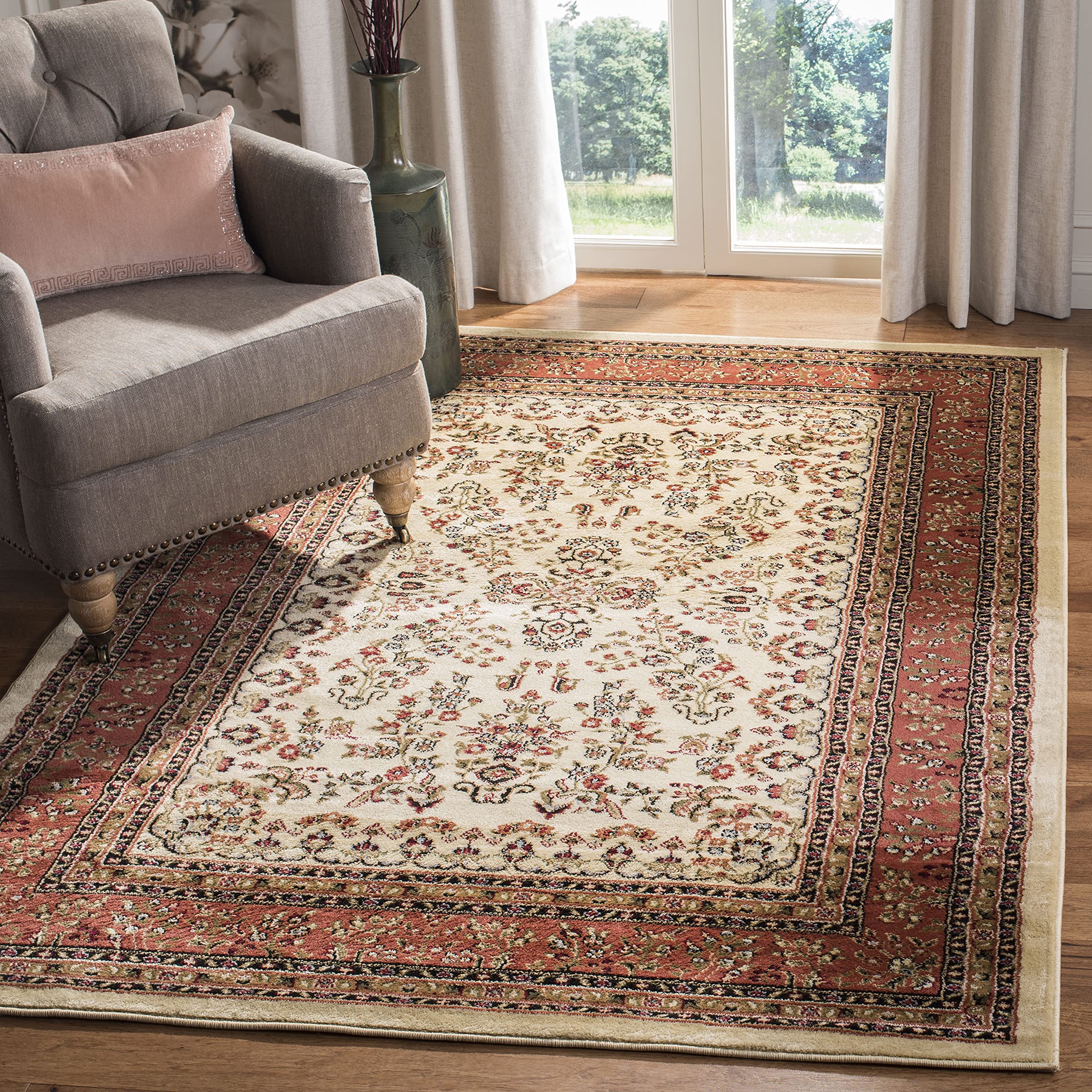 SAFAVIEH Lyndhurst Collection Area Rug - 53 x 76, Ivory & Rust, Traditional Oriental Design, Non-Shedding & Easy Care, Ideal f
