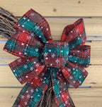 Snowflake Plaid Christmas Wreath Bow - 10' Wide, 18' Long Pre-Tied Bow, Door Decoration, Gift Basket, Swag, Garland, Fall Deco
