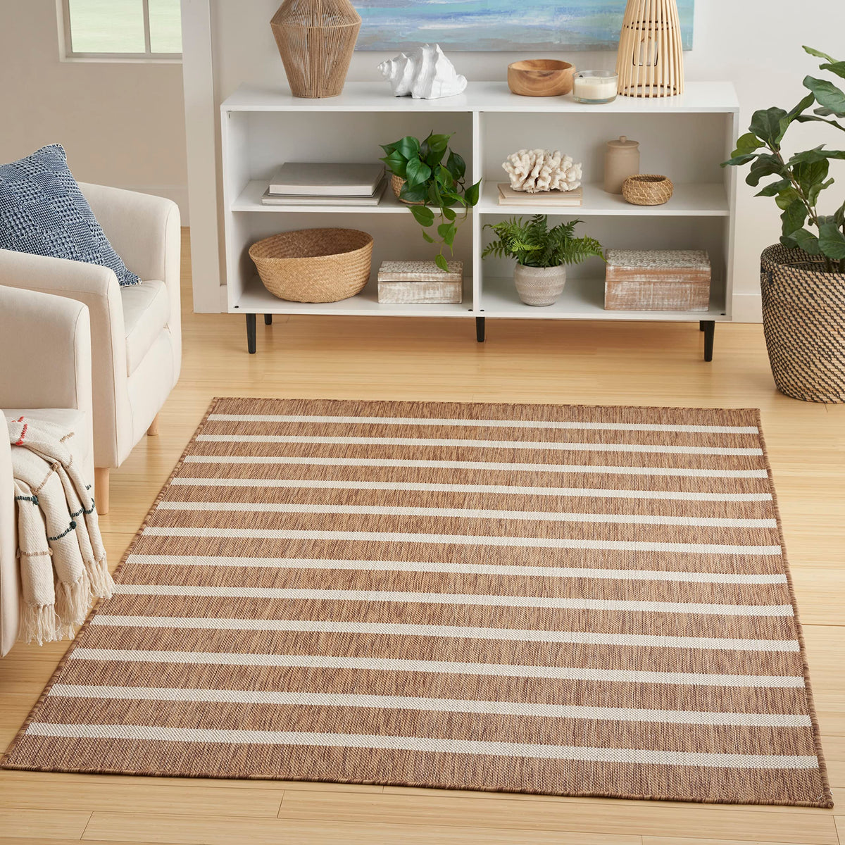 Nourison Positano Indoor/Outdoor Jute Ivory 6' X 9' Area Rug, Easy Cleaning, Non Shedding, Bed Room, Living Room, Dining Room, D