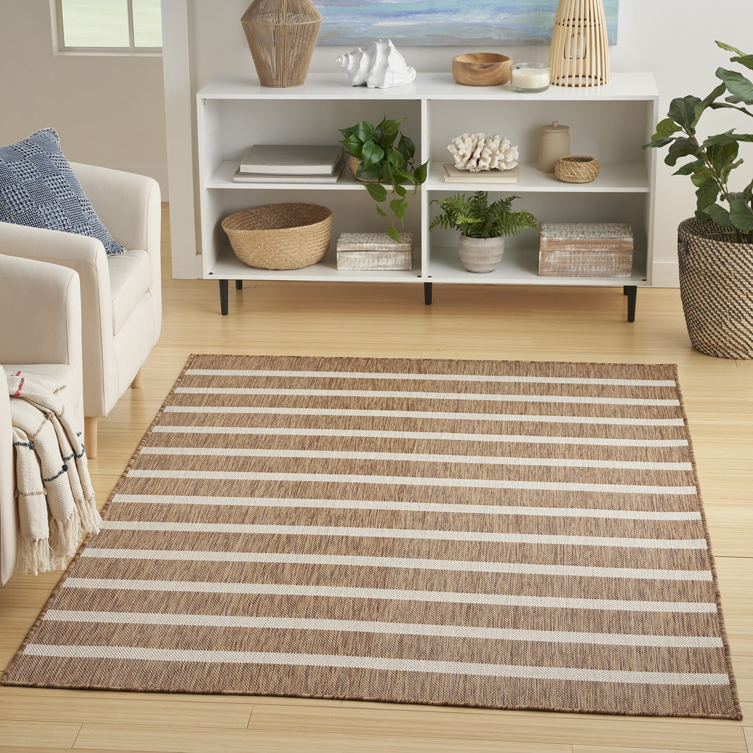 Nourison Positano Indoor/Outdoor Jute Ivory 5 x 7 Area Rug, Easy Cleaning, Non Shedding, Bed Room, Living Room, Dining Room, D