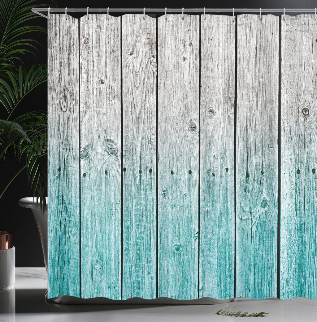 Ambesonne Rustic Shower Curtain, Powder Room Decorations Wood Panels Background With Digital Tones Effect Country House Image, C