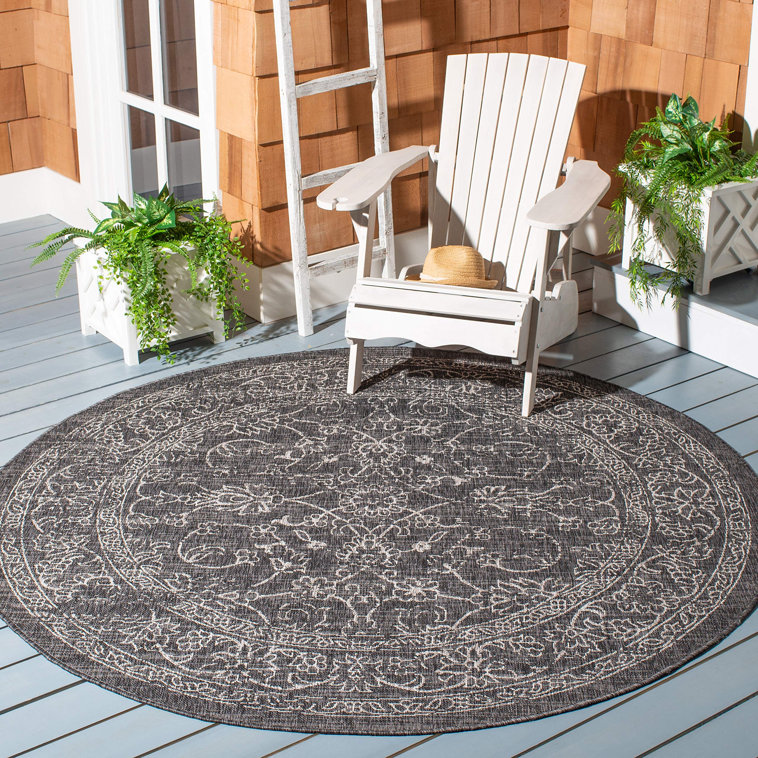 Safavieh Courtyard Collection 7'10' Round Black/Ivory Cy8680 Indoor/ Outside Waterproof Easy Cleansingpatio Backyard Mudroom Ar