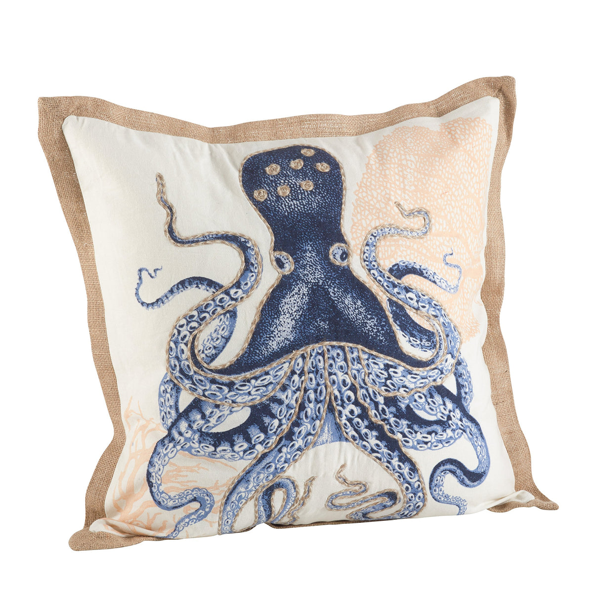 Saro Lifestyle 5435.Nb20S Nautical Octopus Print Down Filled Throw Pillow, Navy Blue, 20'