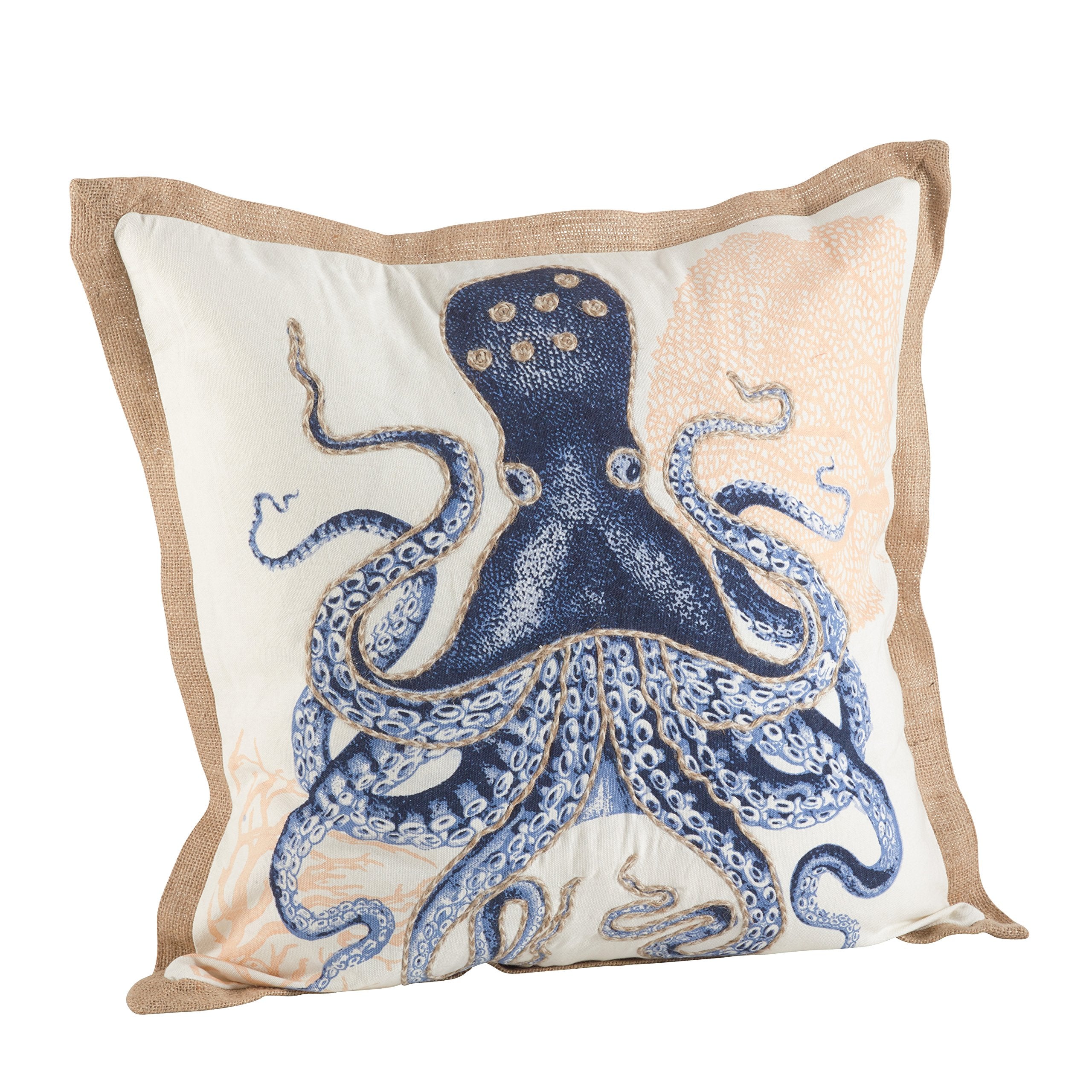 Saro Lifestyle 5435.Nb20S Nautical Octopus Print Down Filled Throw Pillow, Navy Blue, 20'