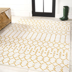 Jonathan Y Smb108J-8 Ourika Moroccan Geometric Textured Weave Indoor Outdoor Area-Rug, Coastal,Traditional,Transitional Easy Clean,Bedroom,Kitchen,Backyard,Patio, Non-Shed, Cream/Yellow, 8 X 10
