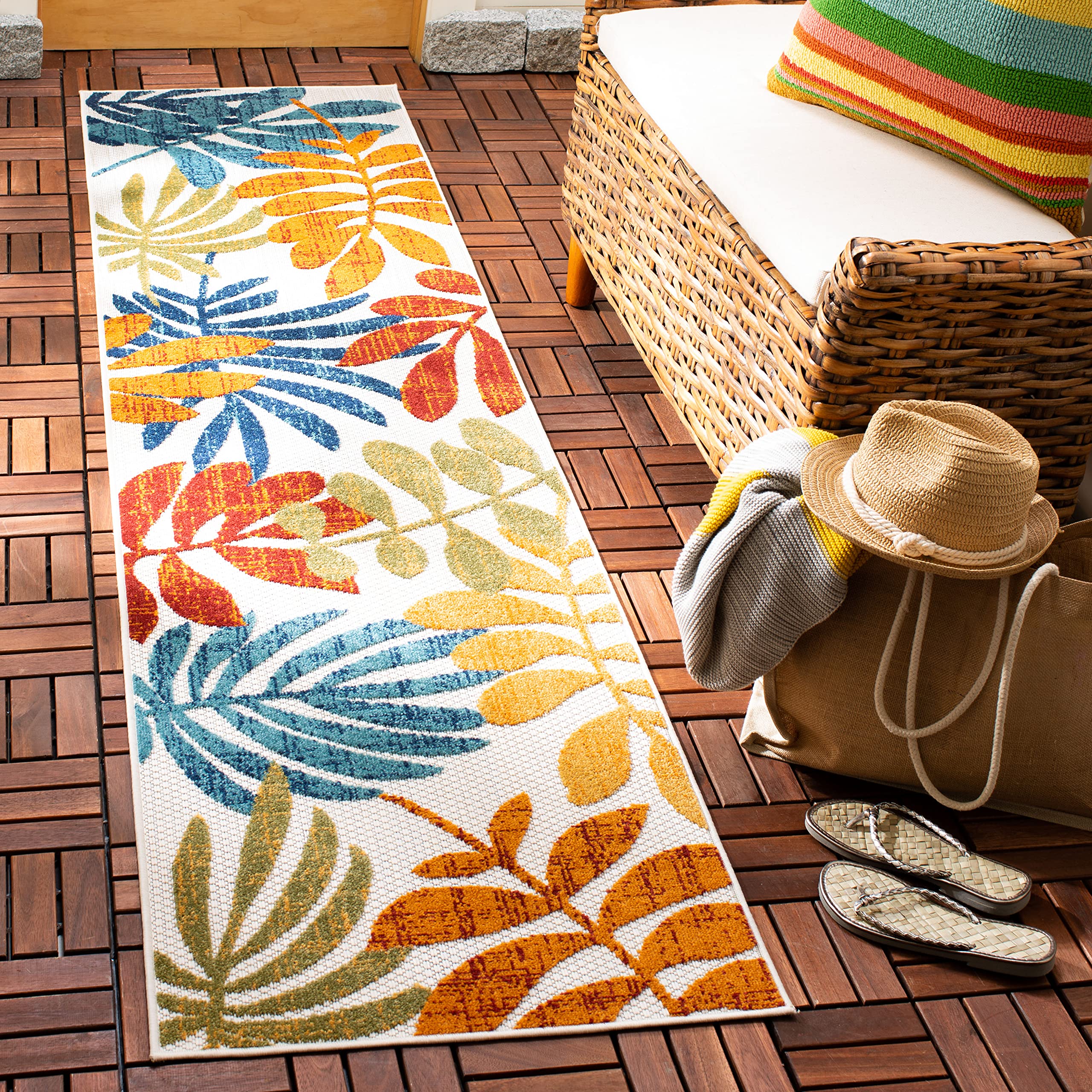 Safavieh Cabana Collection Runner Rug - 2' X 6', Creme & Red, Botanical Design, Non-Shedding & Easy Care, Indoor/Outdoor & Washa