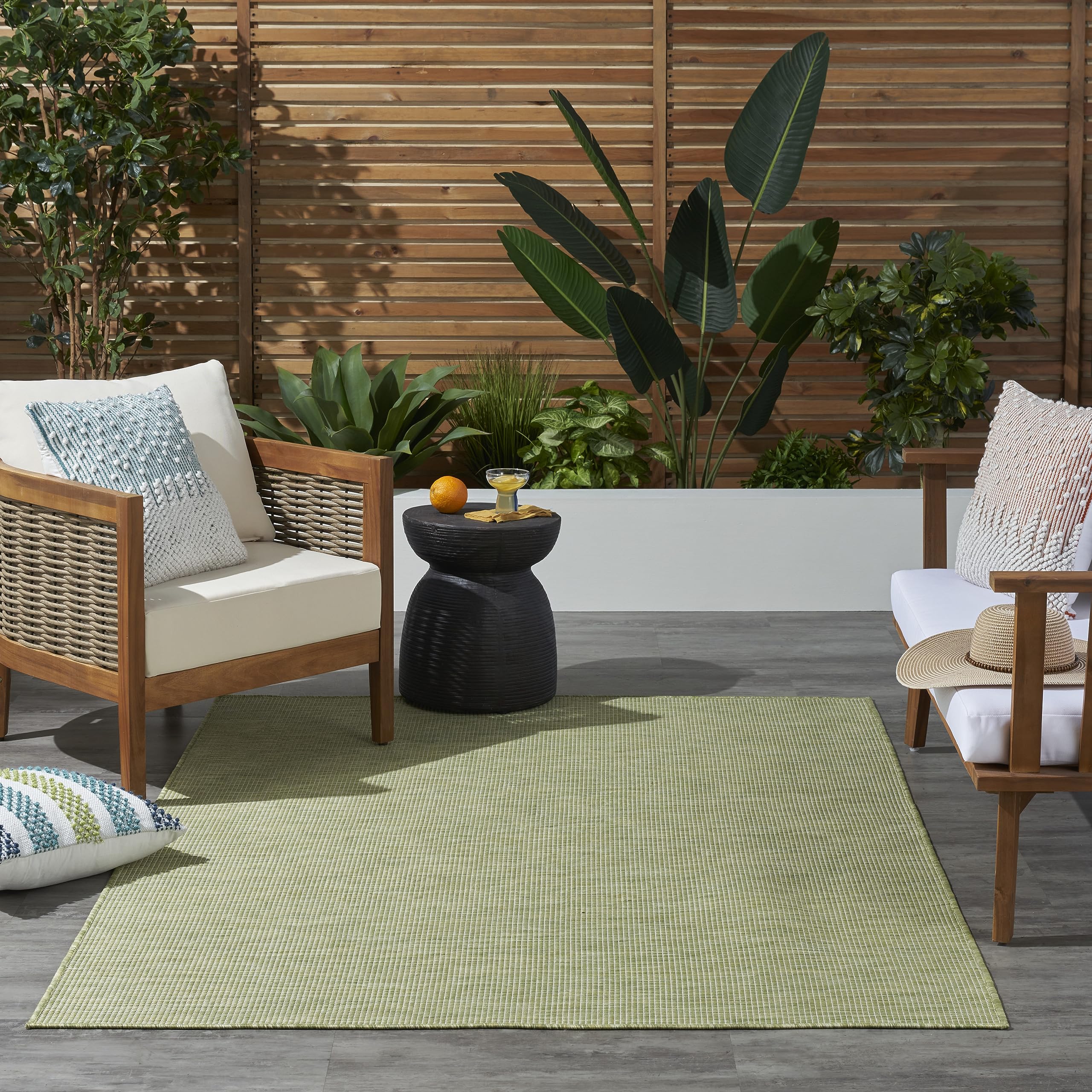Nourison Positano Indoor/Outdoor Green 4' X 6' Area Rug, Easy Cleaning, Non Shedding, Bed Room, Living Room, Dining Room, Backyard, Deck, Patio (4X6)