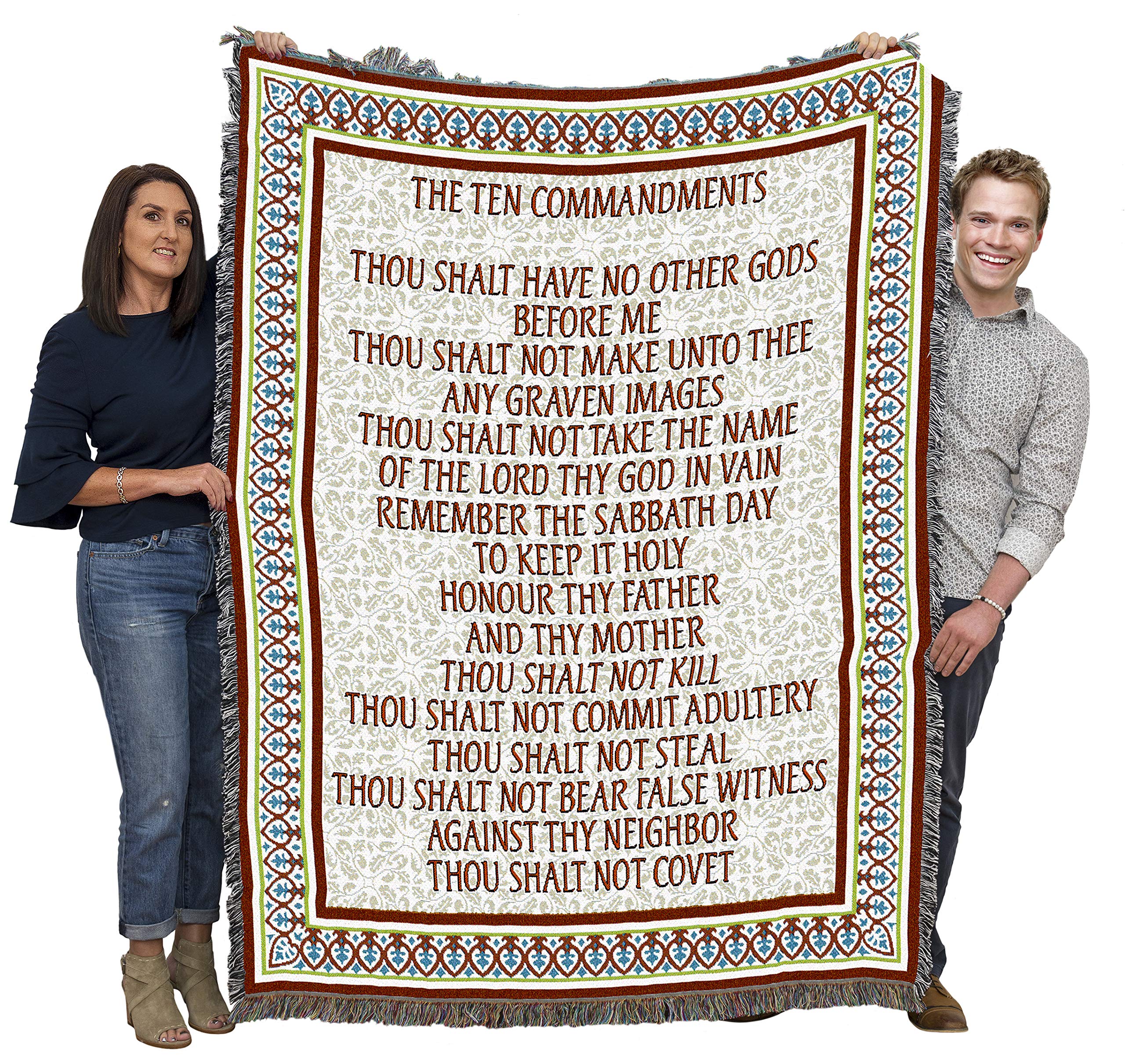 Pure Country Weavers Ten Commandments Blanket - Scriptures - Exodus 20:2-17 - Deuteronomy 5:6-21 - Religious Gift Tapestry Throw