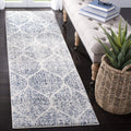 SAFAVIEH Madison Collection Runner Rug - 23 x 8, Cream & Royal Blue, Glam Ogee Trellis Distressed Design, Non-Shedding & Easy 