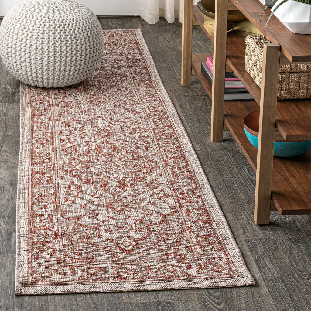 Jonathan Y Smb102A-28 Rozetta Boho Medallion Textured Weave Indoor Outdoor -Area Rug Coastal Bohemian Rustic Glam Easy-Cleaning Bedroom Kitchen Backyard Patio Non Shedding, 2 X 8, Red/Taupe