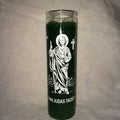 Saint Jude (San Judas Tadeo) Unscented Green Pillar Candle in Glass