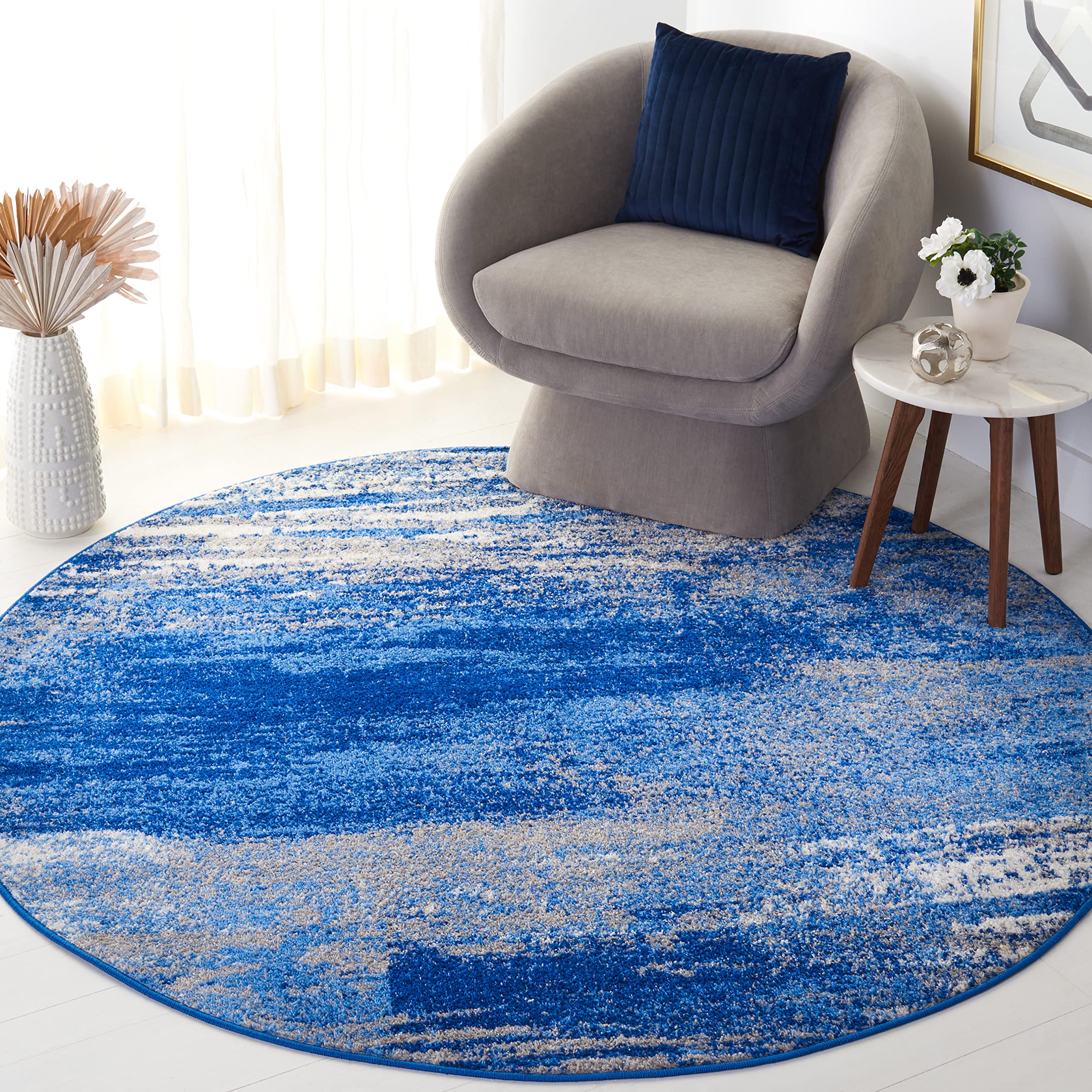 SAFAVIEH Adirondack Collection Area Rug - 11 Round, Silver & Blue, Modern Abstract Design, Non-Shedding & Easy Care, Ideal for 