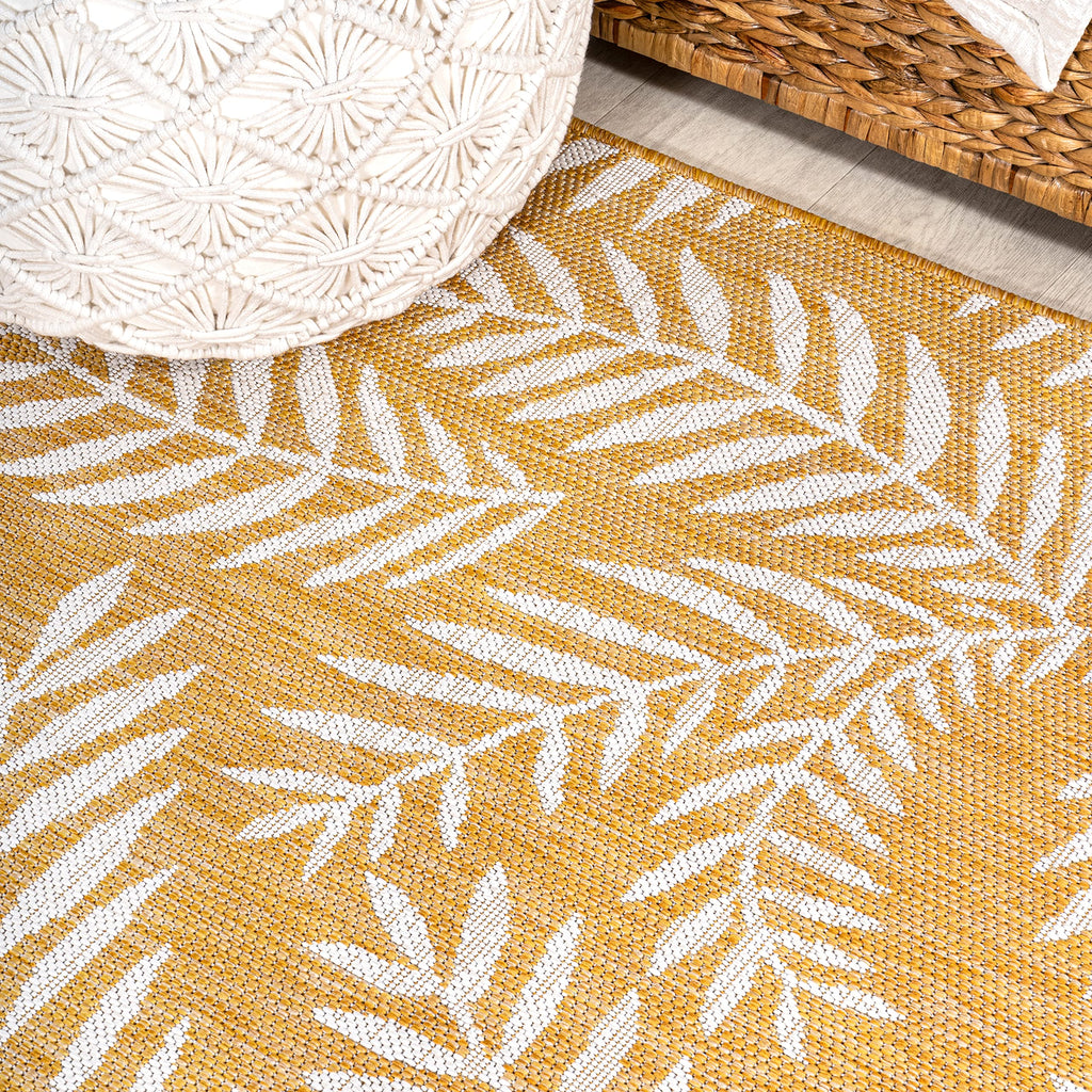 Jonathan Y Smb119C-210 Nevis Palm Frond Indoor Outdoor Area Rug, Coastal Casual Country & Floral Easy Cleaning,Bedroom,Kitchen,Backyard,Patio,Non Shedding, Yellow/Cream, 2 X 10