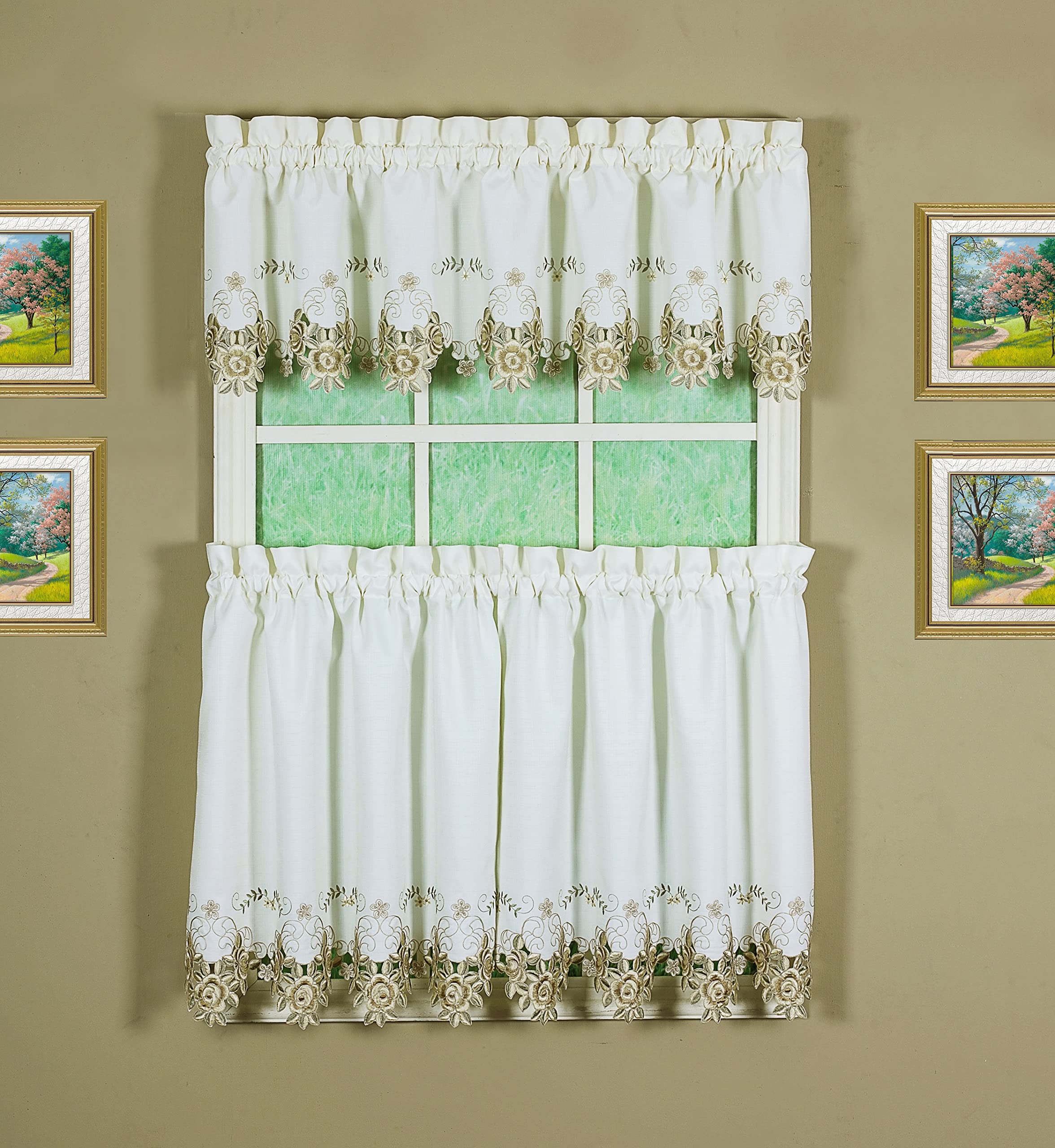 Today'S Curtain Verona Reverse Embroidery Tier, 36', Ecru/Antique