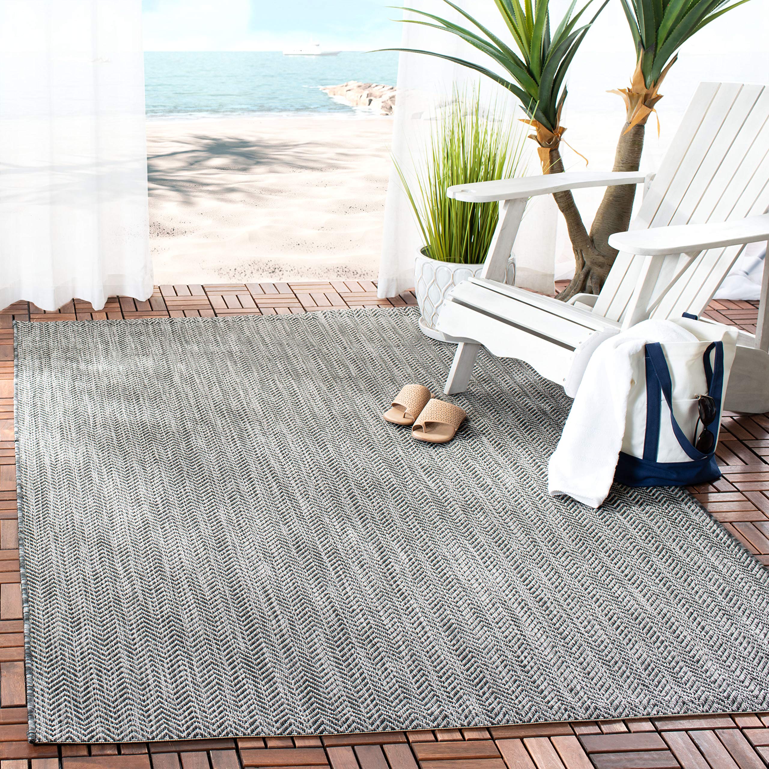SAFAVIEH Courtyard Collection Area Rug - 8' x 10', Black & Beige, Non-Shedding & Easy Care, Indoor/Outdoor & Washable-Ideal for 